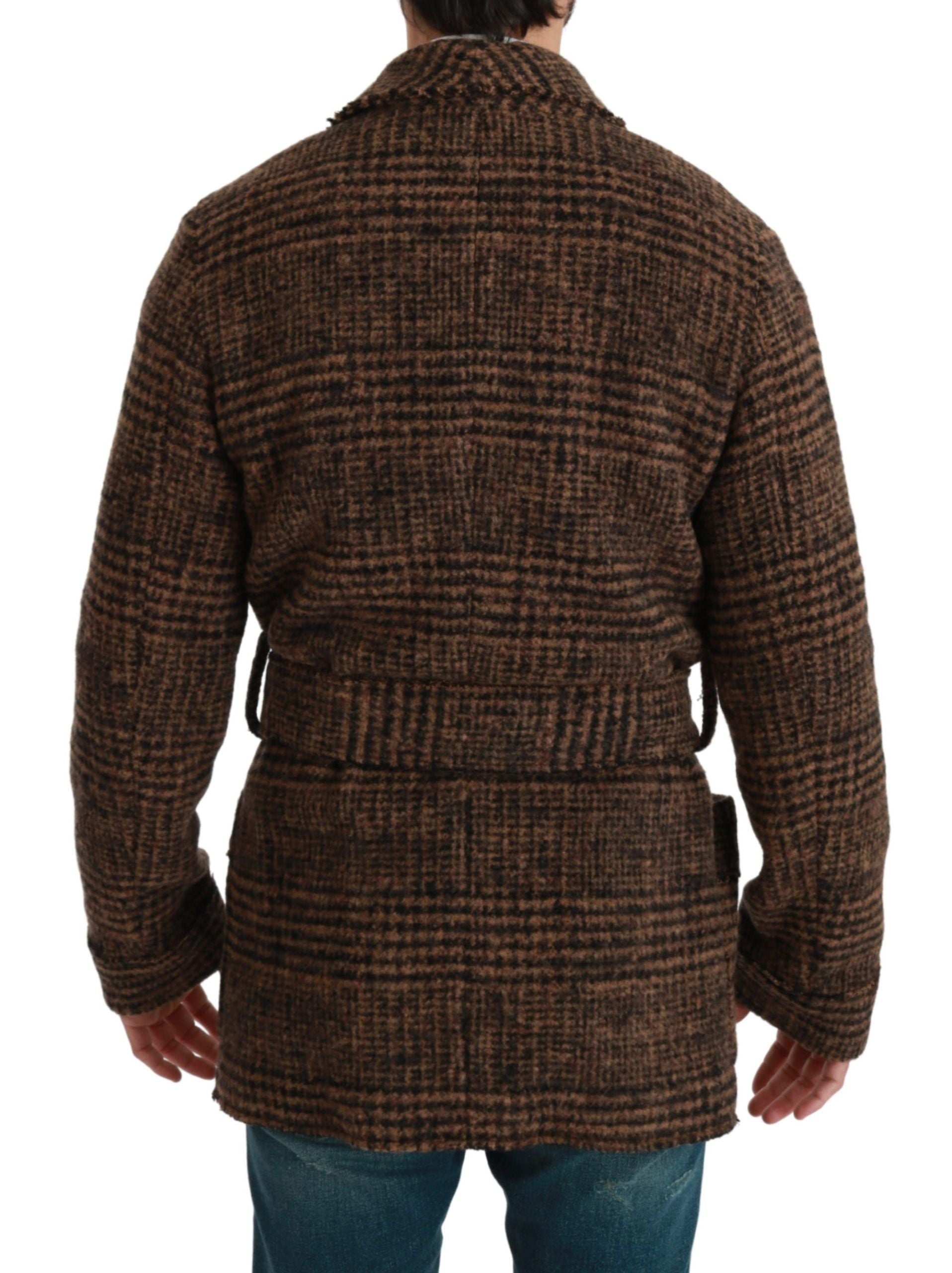 Dolce & Gabbana Brown Check Wool Coat Wrap Jacket-4