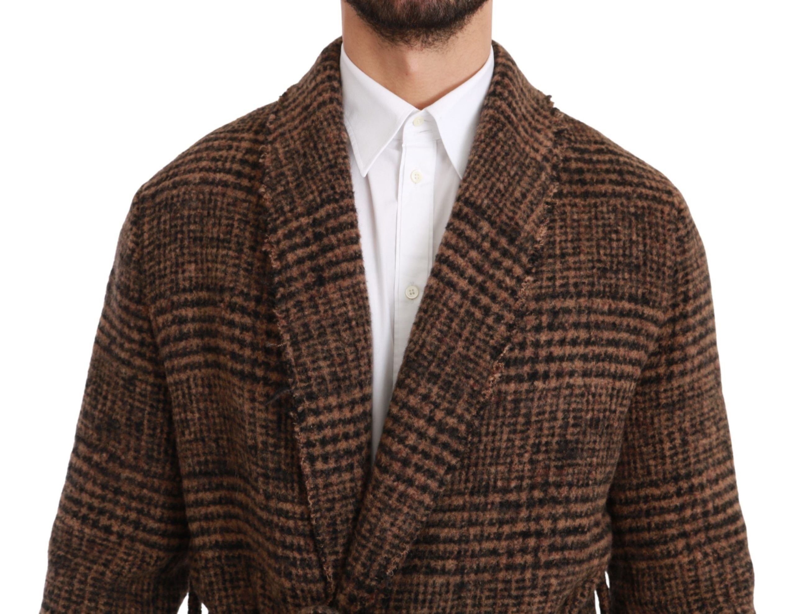 Dolce & Gabbana Brown Check Wool Coat Wrap Jacket-5