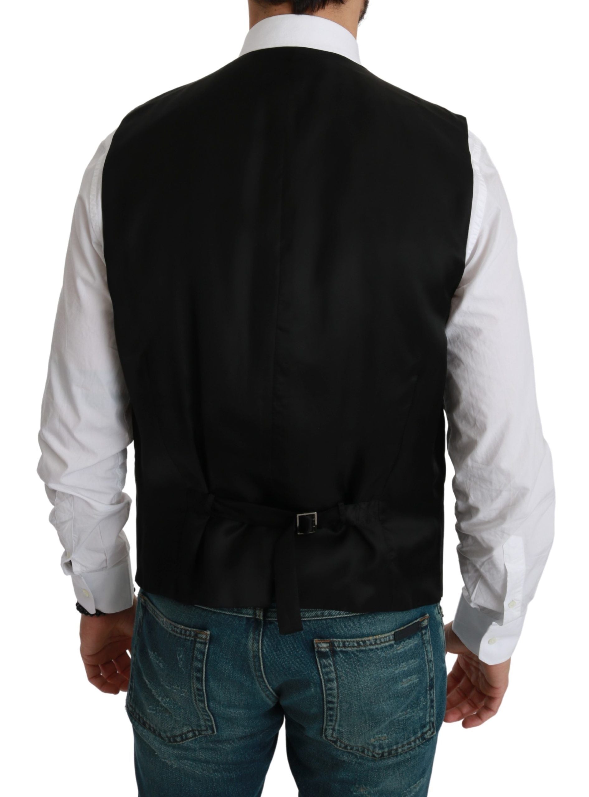 Dolce & Gabbana White Black Striped Vest Formal Vest-2