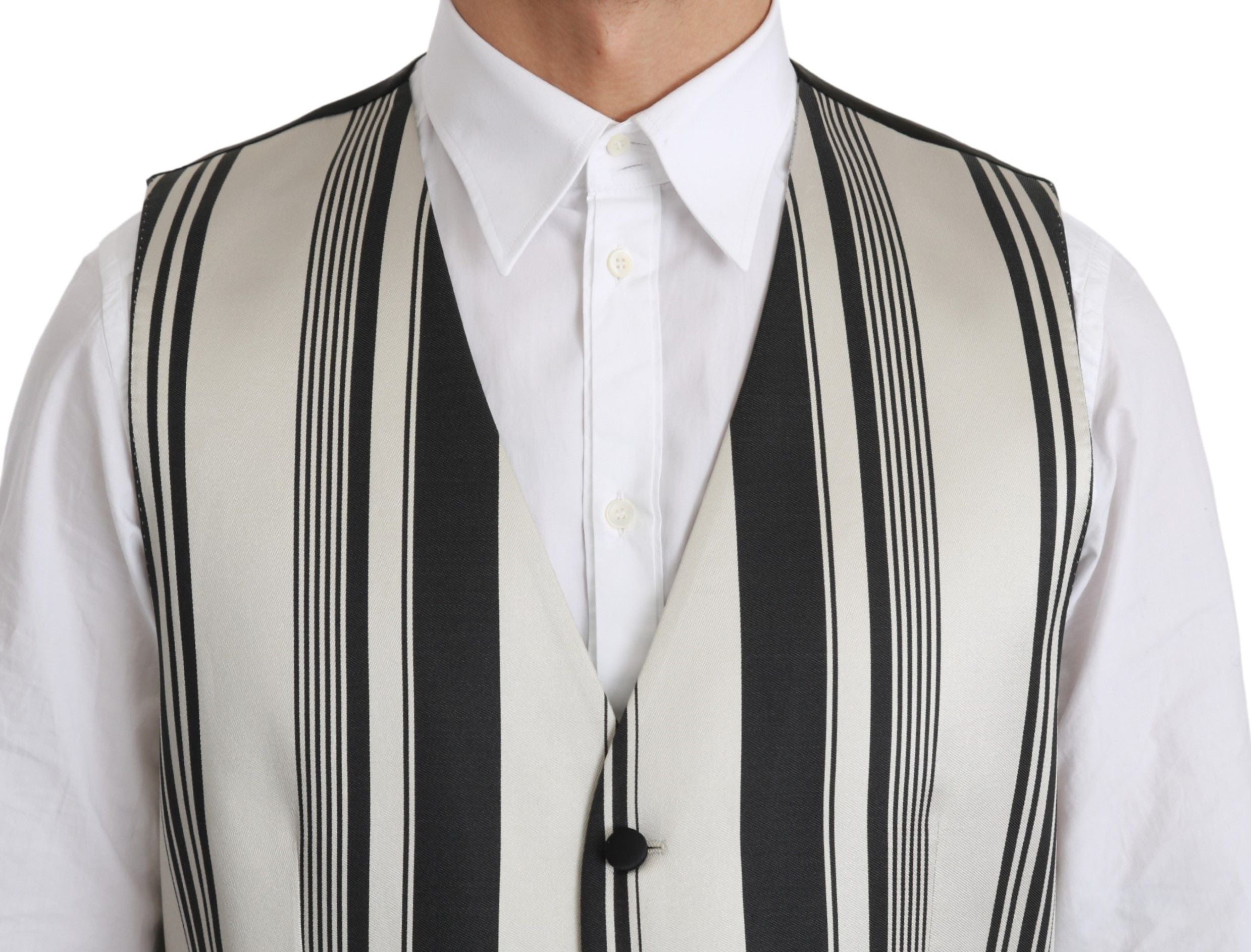 Dolce & Gabbana White Black Striped Vest Formal Vest-3