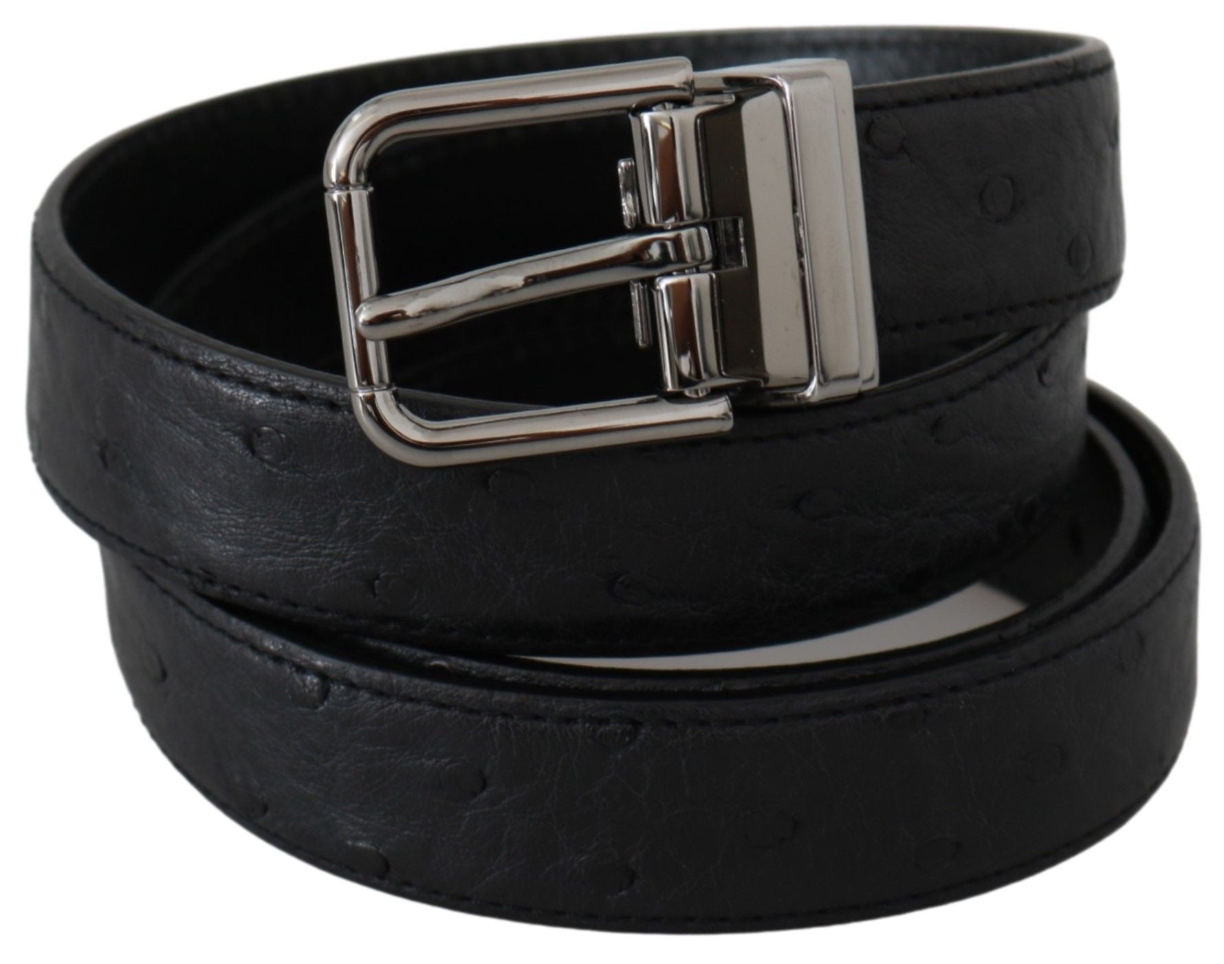 Dolce & Gabbana black belt with exotic skin pattern and silver buckle-2
