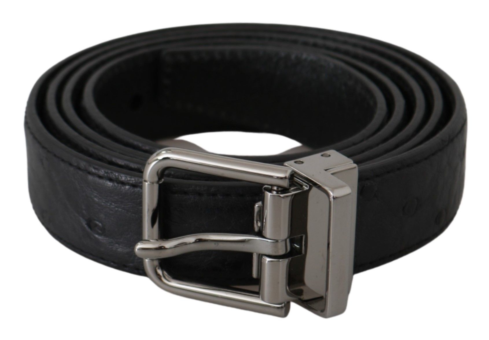 Dolce & Gabbana black belt with exotic skin pattern and silver buckle