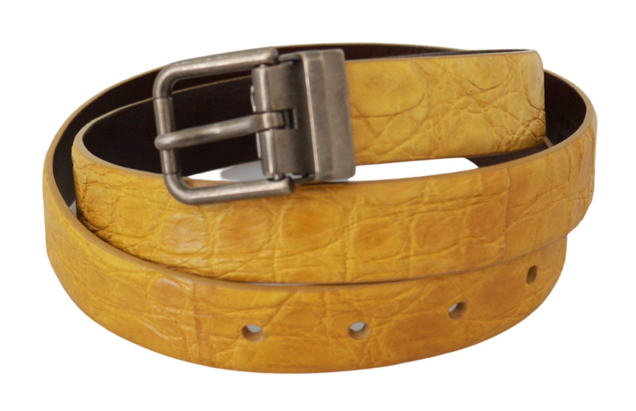 Dolce & Gabbana yellow belt in exotic leather with grey buckle -2