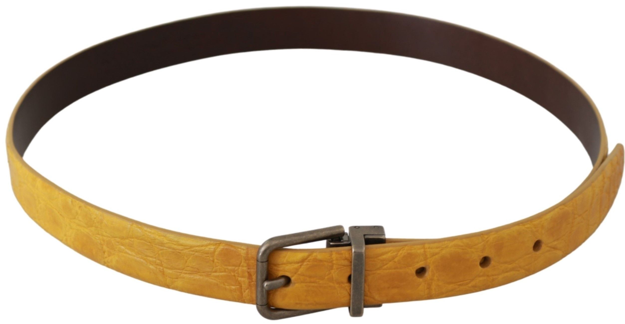 Dolce & Gabbana yellow belt in exotic leather with grey buckle -3
