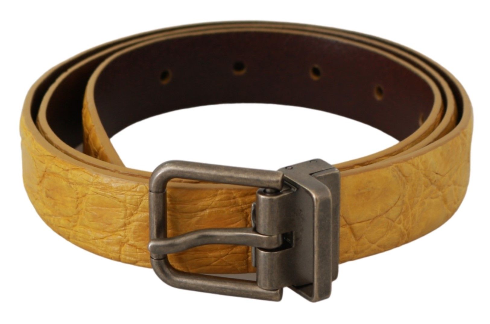 Dolce & Gabbana yellow belt in exotic leather with grey buckle 