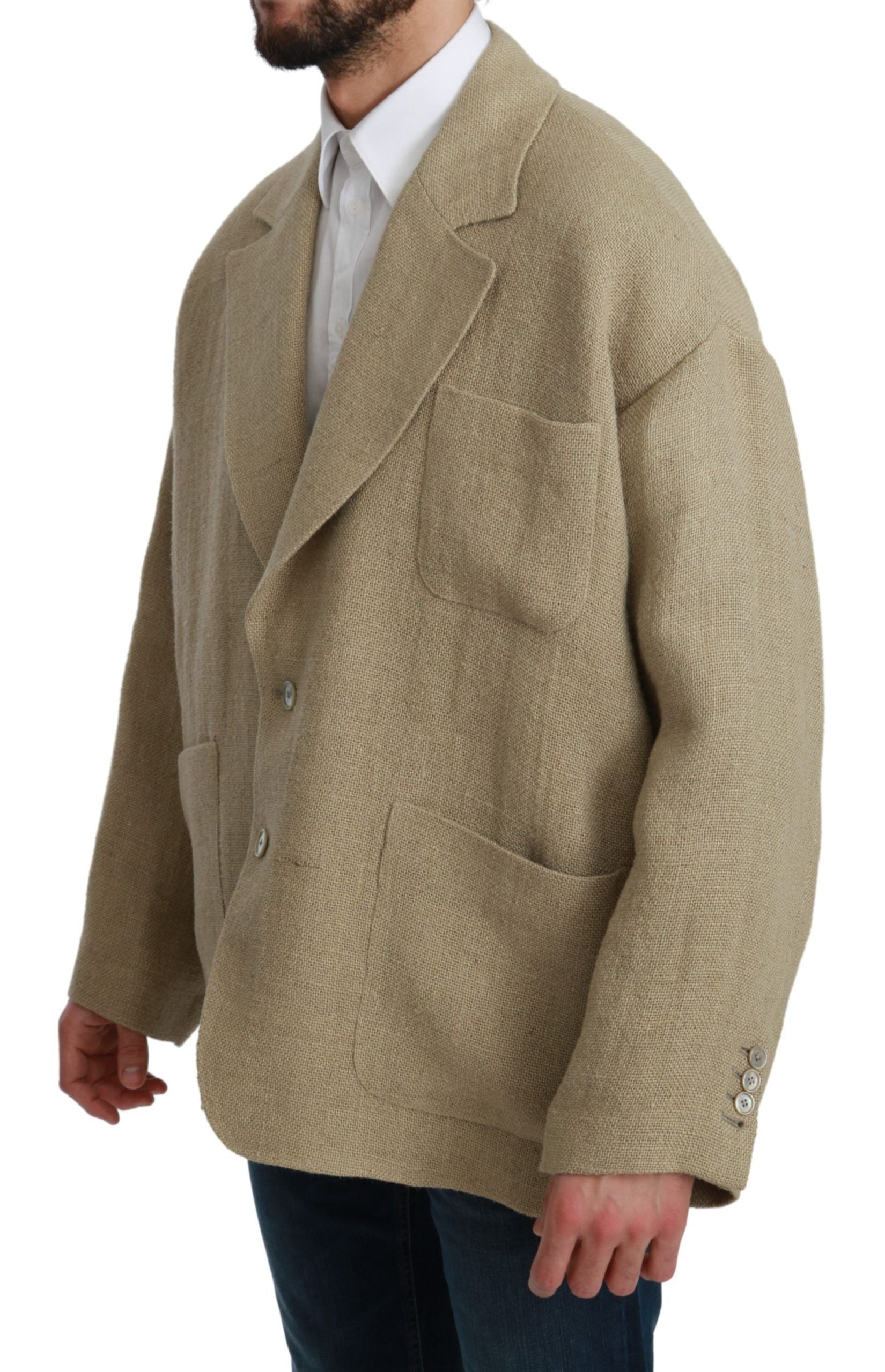 Dolce & Gabbana Beige Jacket Coat 100% Jute Blazer Coat-2