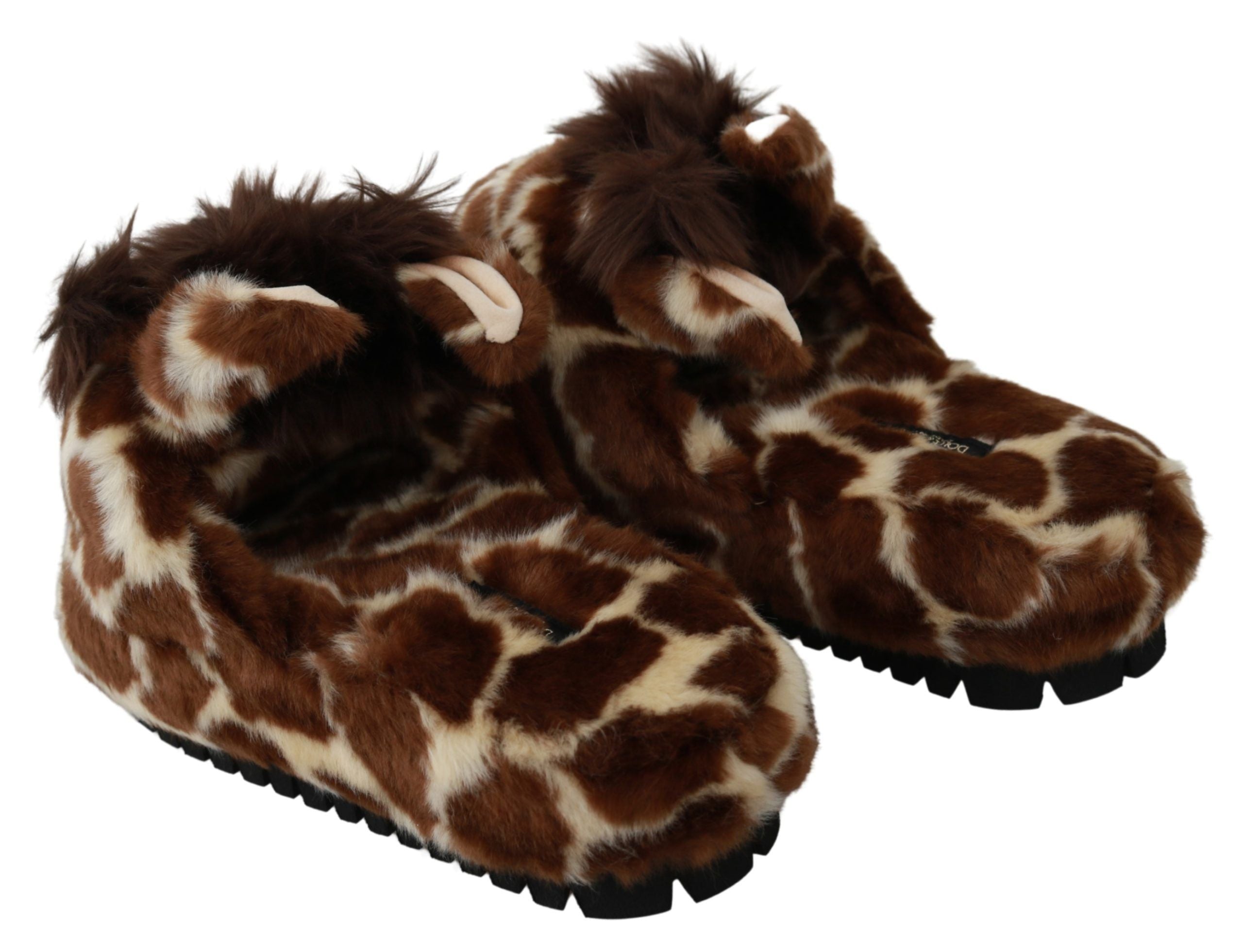 Dolce & Gabbana Braune Giraffe Hausschuhe Flache Sandalen Schuhe-5