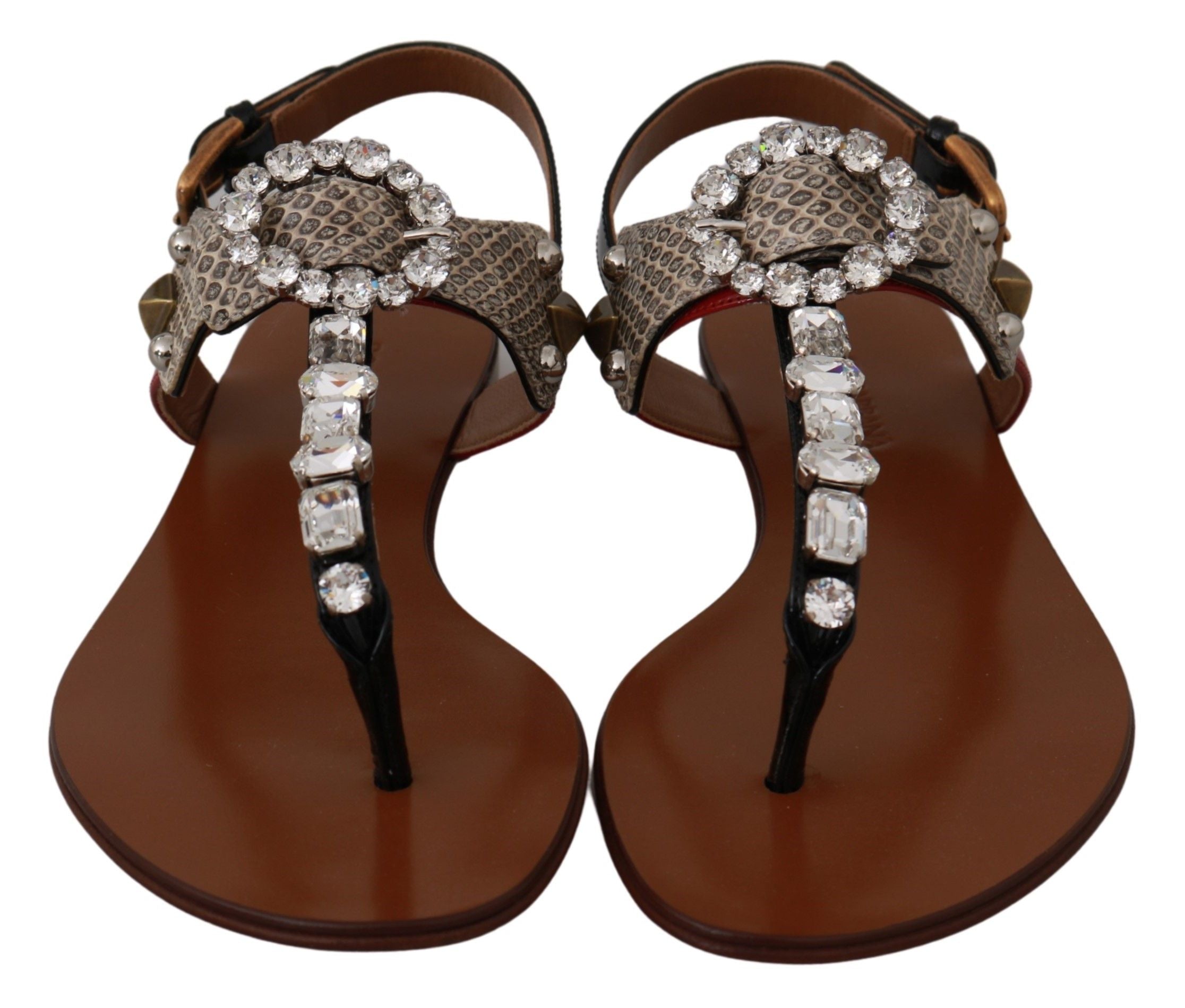 Dolce & Gabbana Leder Ayers Kristall Sandalen Flip Flops Schuhe-2