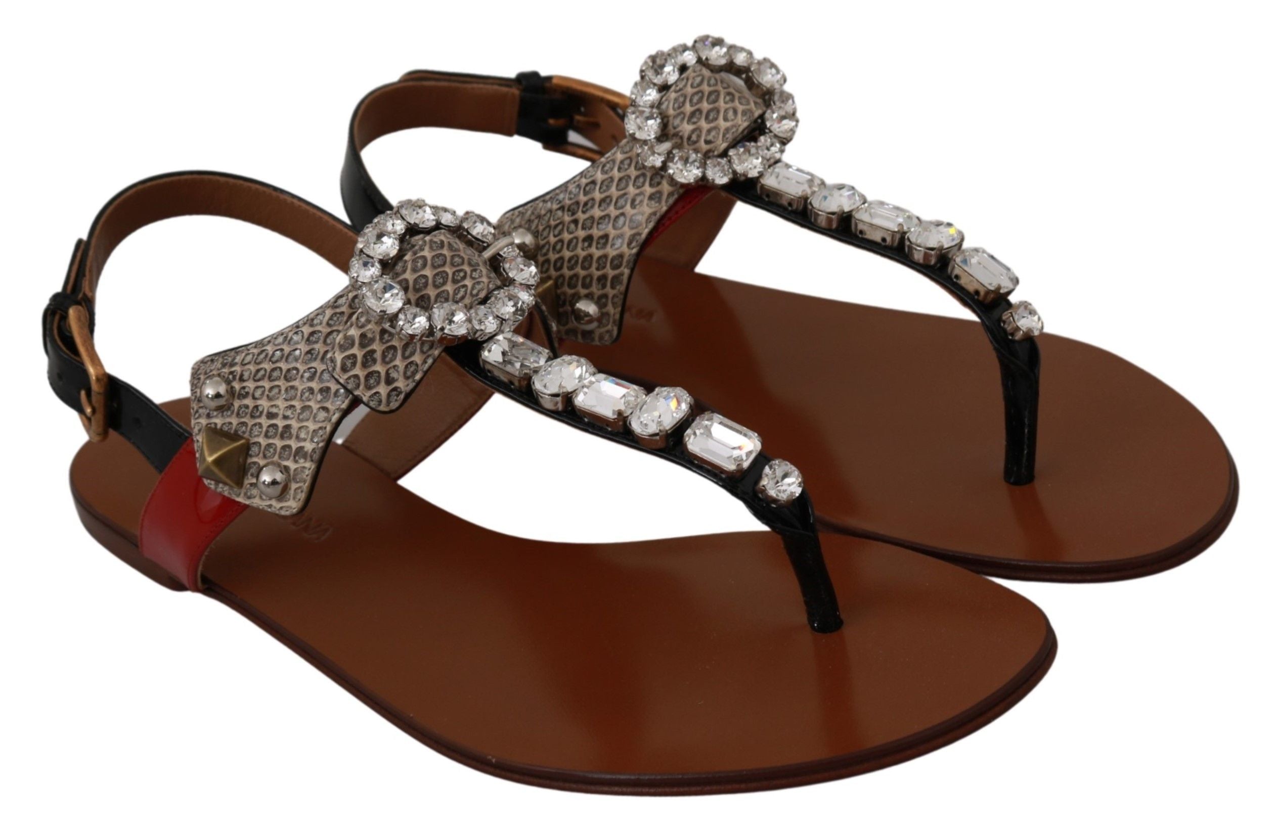 Dolce & Gabbana Leder Ayers Kristall Sandalen Flip Flops Schuhe-3