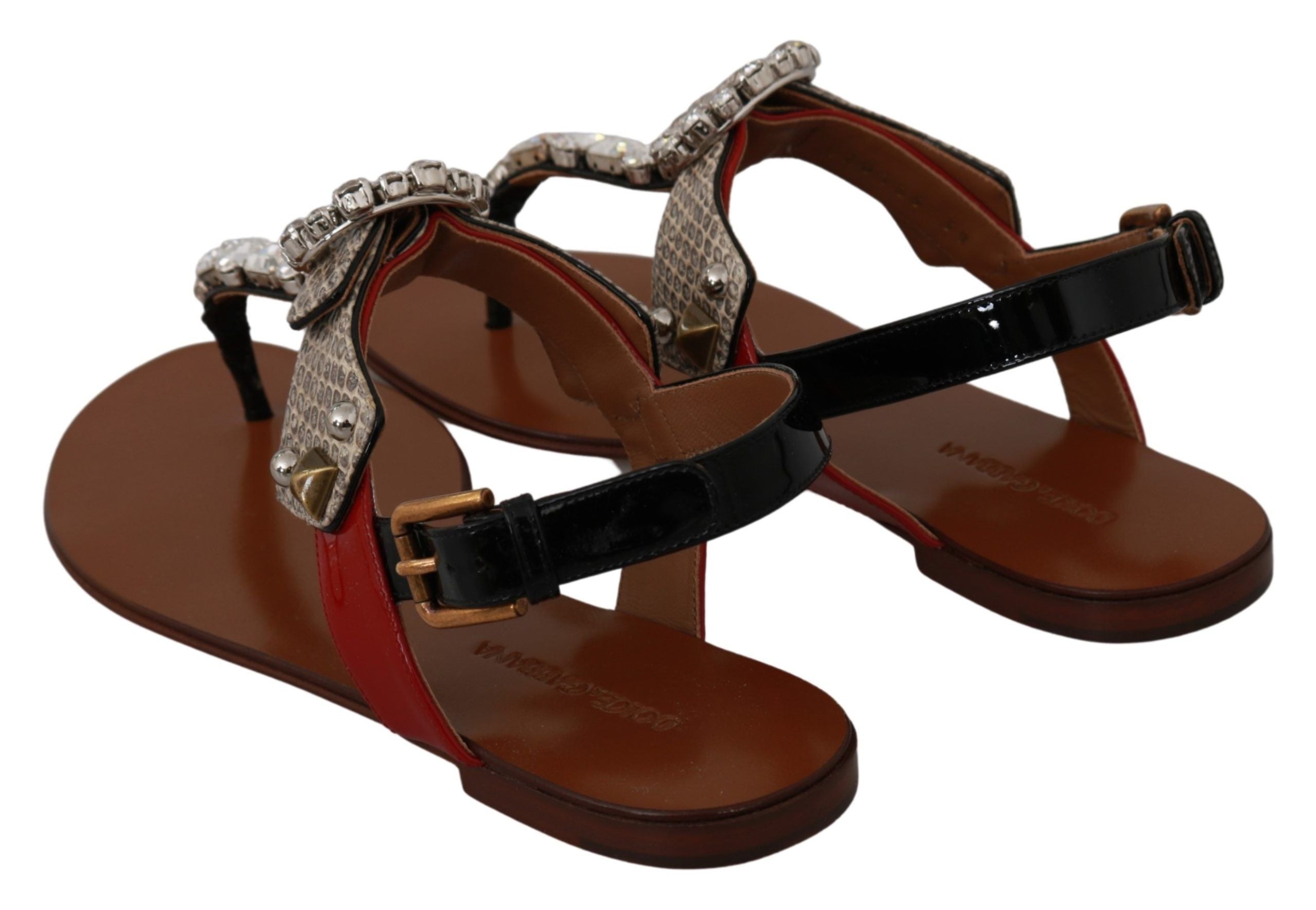 Dolce & Gabbana Leder Ayers Kristall Sandalen Flip Flops Schuhe-4