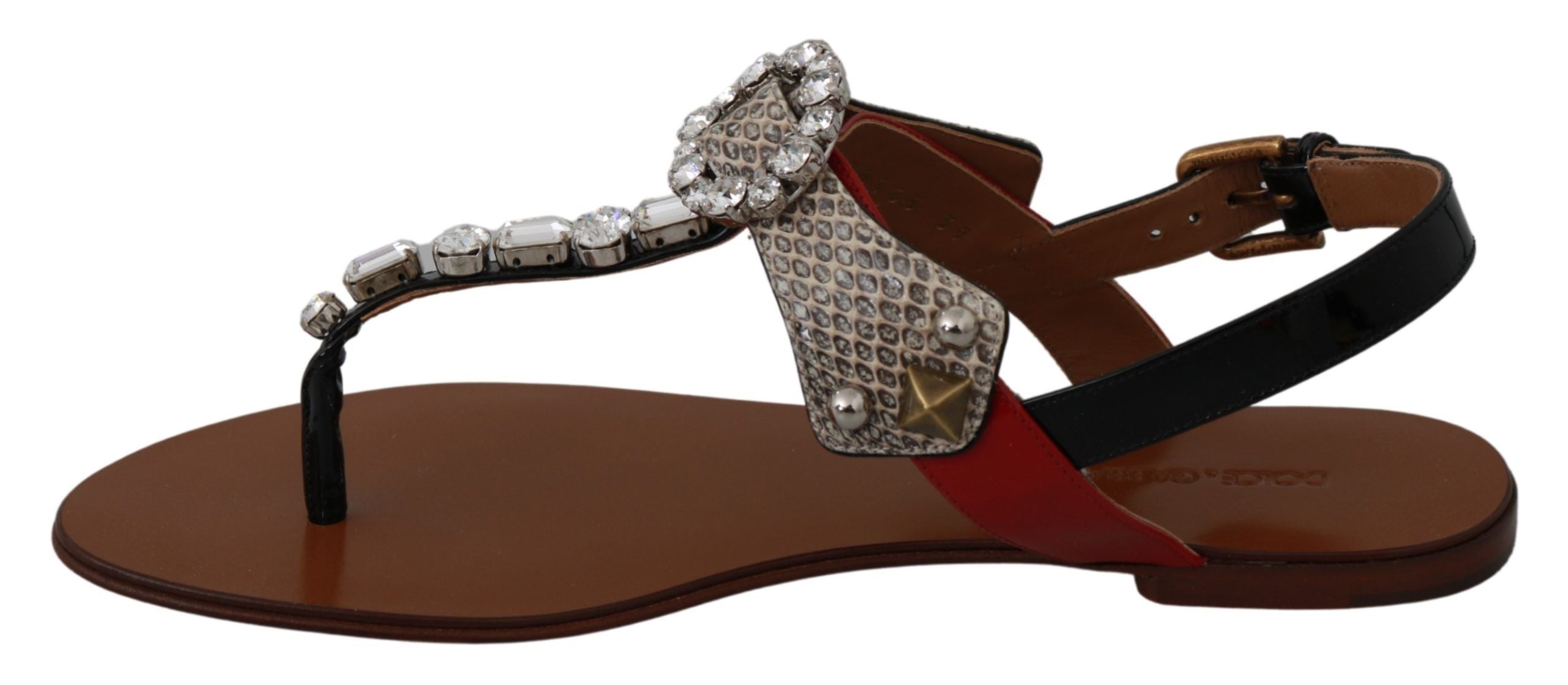 Dolce & Gabbana Leder Ayers Kristall Sandalen Flip Flops Schuhe-5