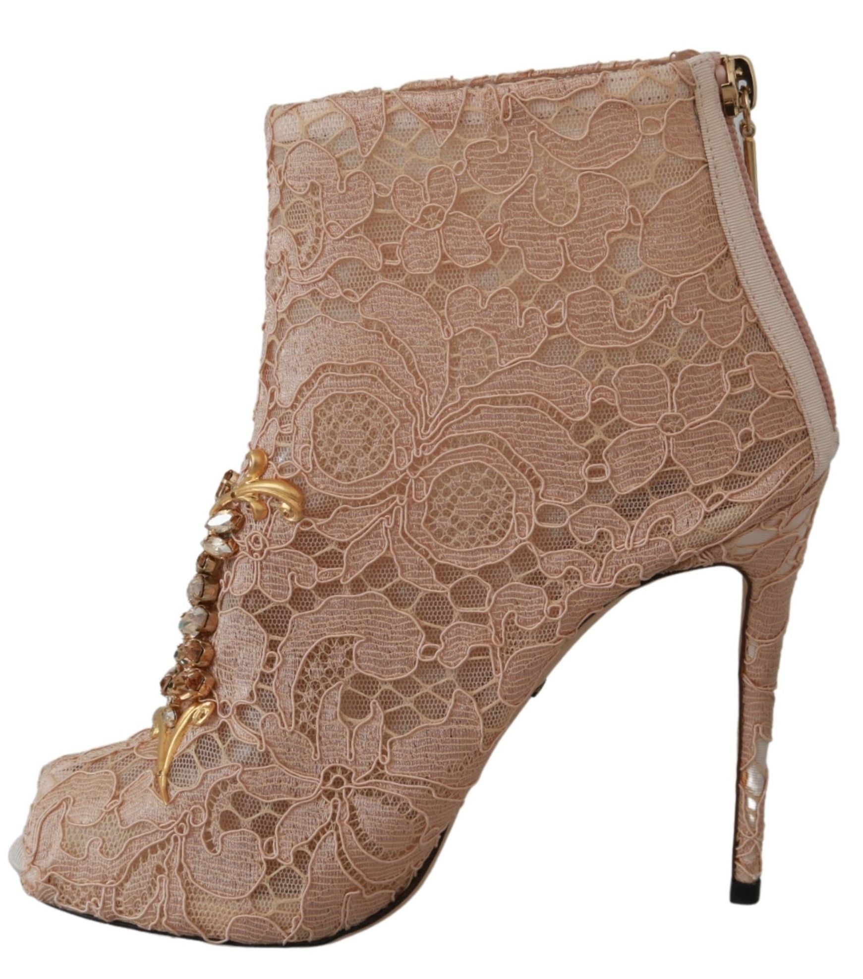 Dolce & Gabbana Rosa Kristall Spitze Booties Stilettos Schuhe-2