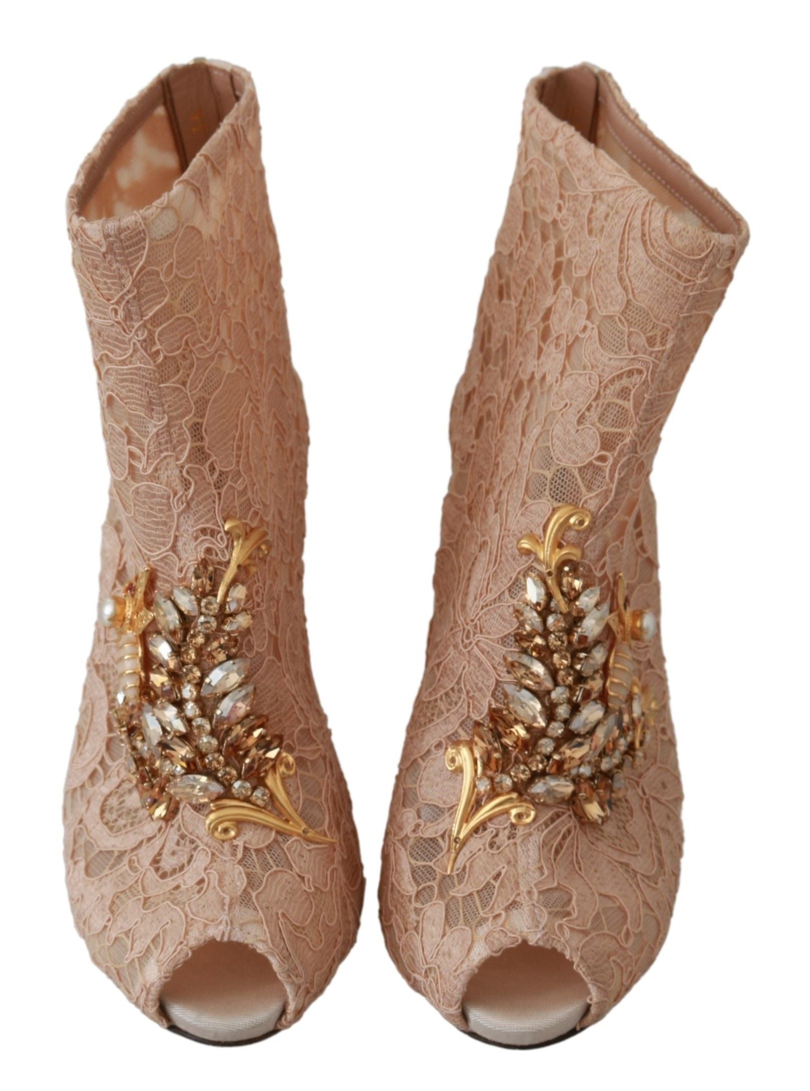 Dolce & Gabbana Rosa Kristall Spitze Booties Stilettos Schuhe-5