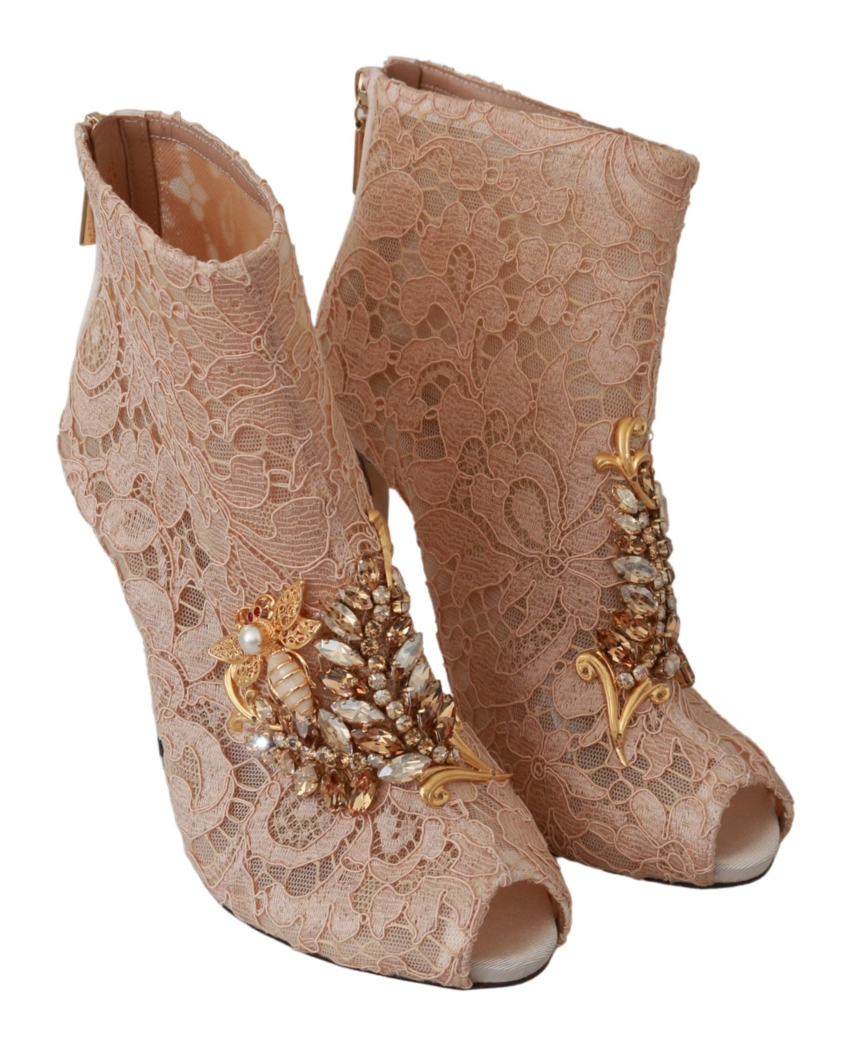 Dolce & Gabbana Rosa Kristall Spitze Booties Stilettos Schuhe-6
