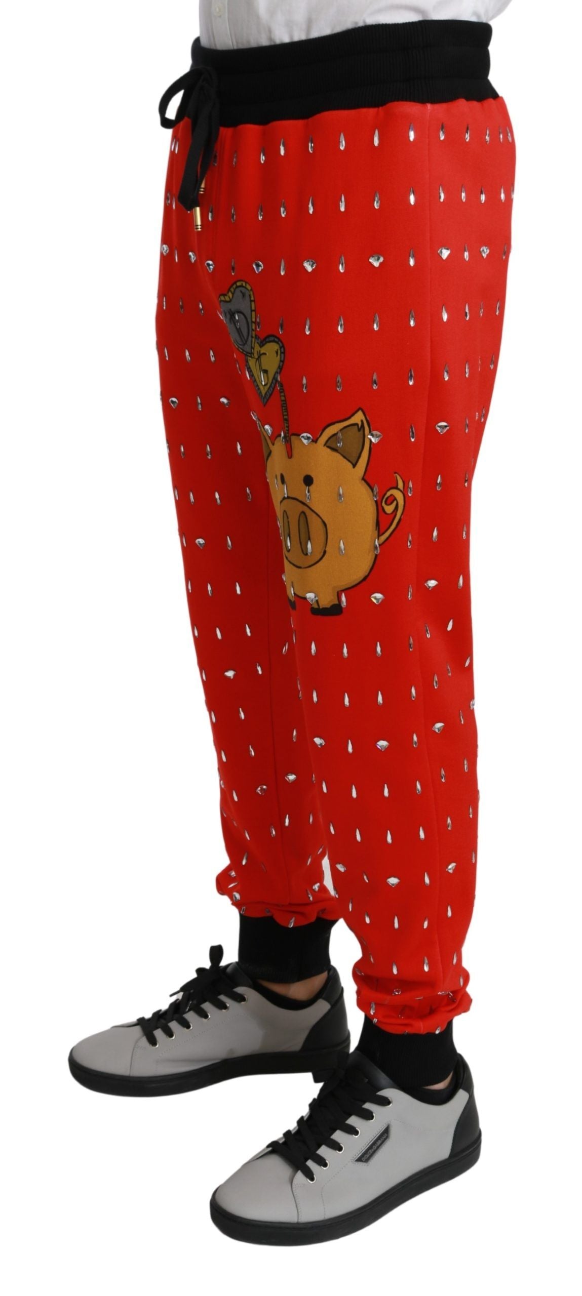 Dolce & Gabbana Red Piggy Bank Cotton Crystal Trousers-2
