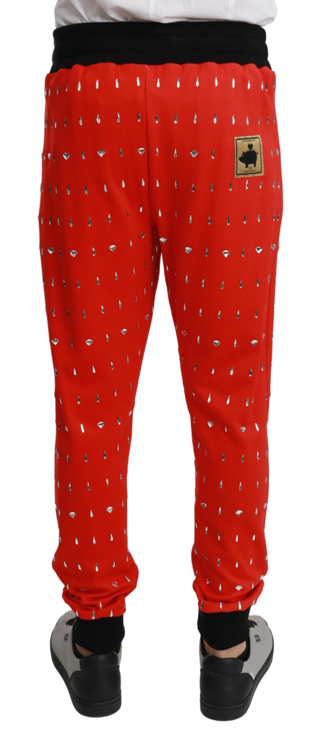 Dolce & Gabbana Red Piggy Bank Cotton Crystal Trousers-3