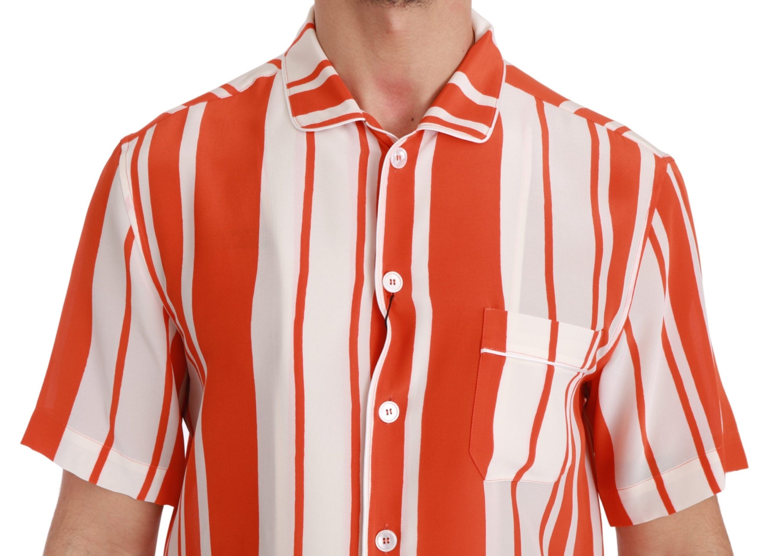 Dolce & Gabbana Orangefarbenes, gestreiftes Seidenhemd mit kurzen Ärmeln-4