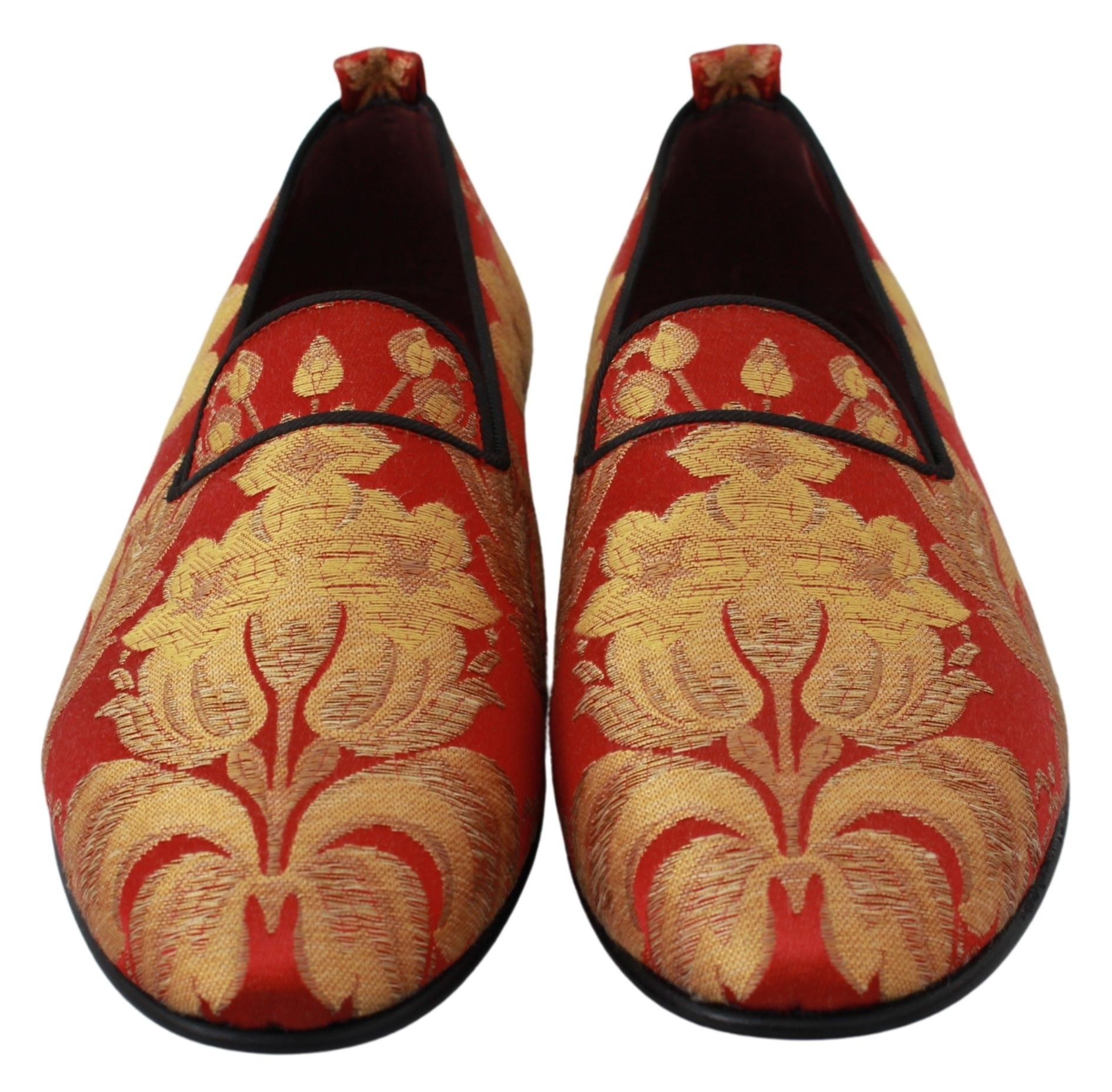 Dolce & Gabbana Red Gold Brocade Slippers Loafers Shoes-3