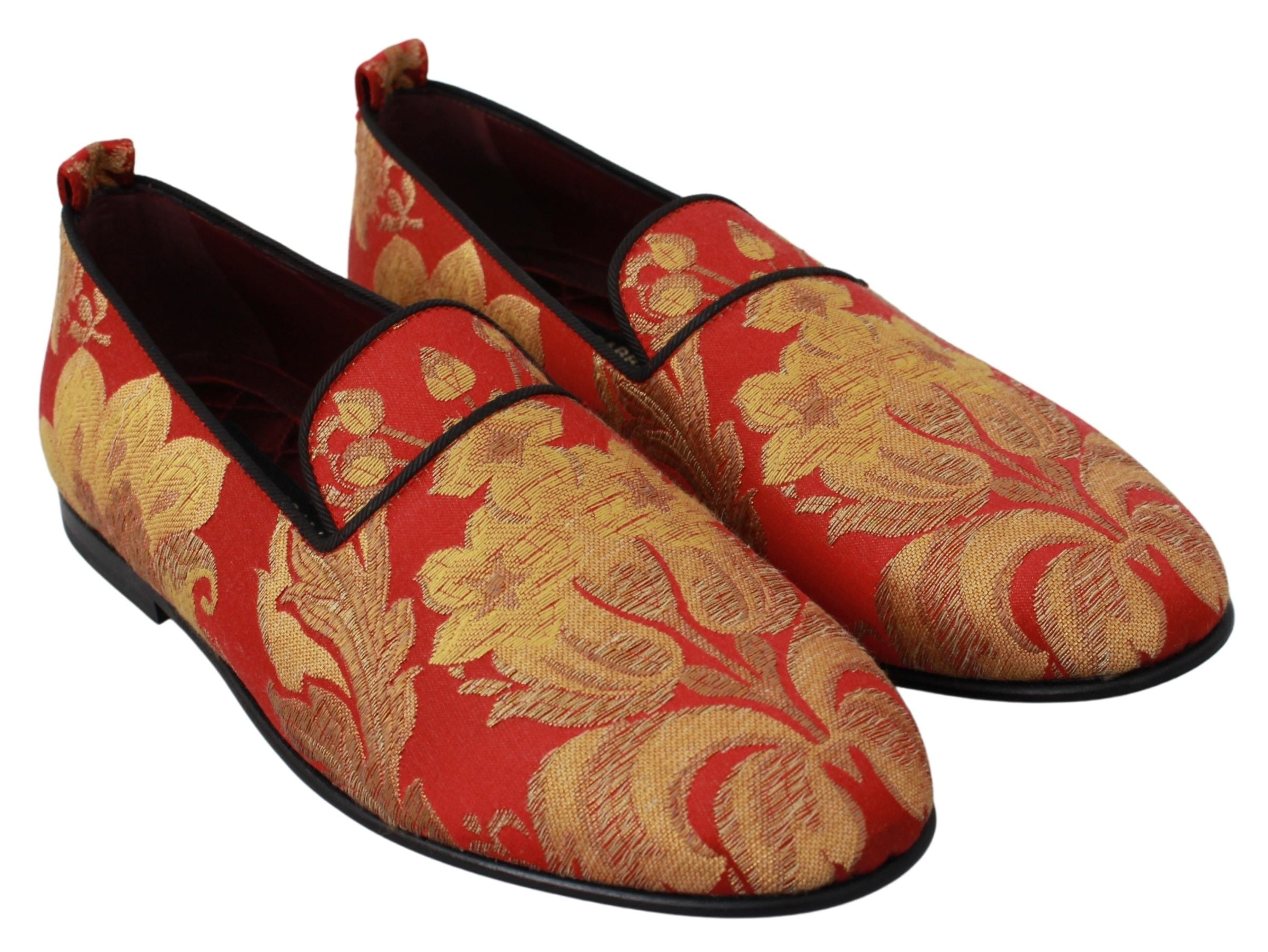 Dolce & Gabbana Red Gold Brocade Slippers Loafers Shoes-4