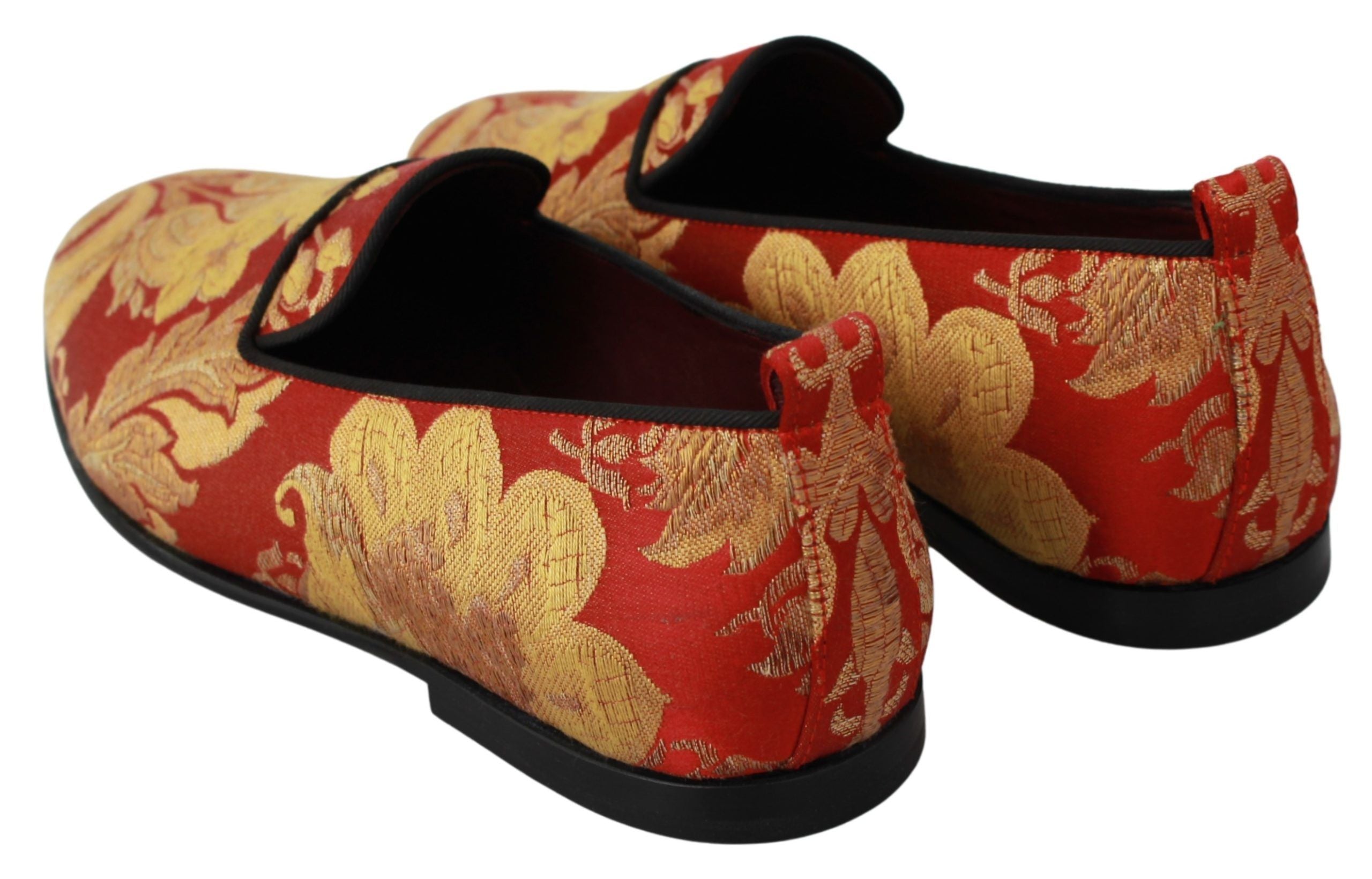 Dolce & Gabbana Red Gold Brocade Slippers Loafers Shoes-5