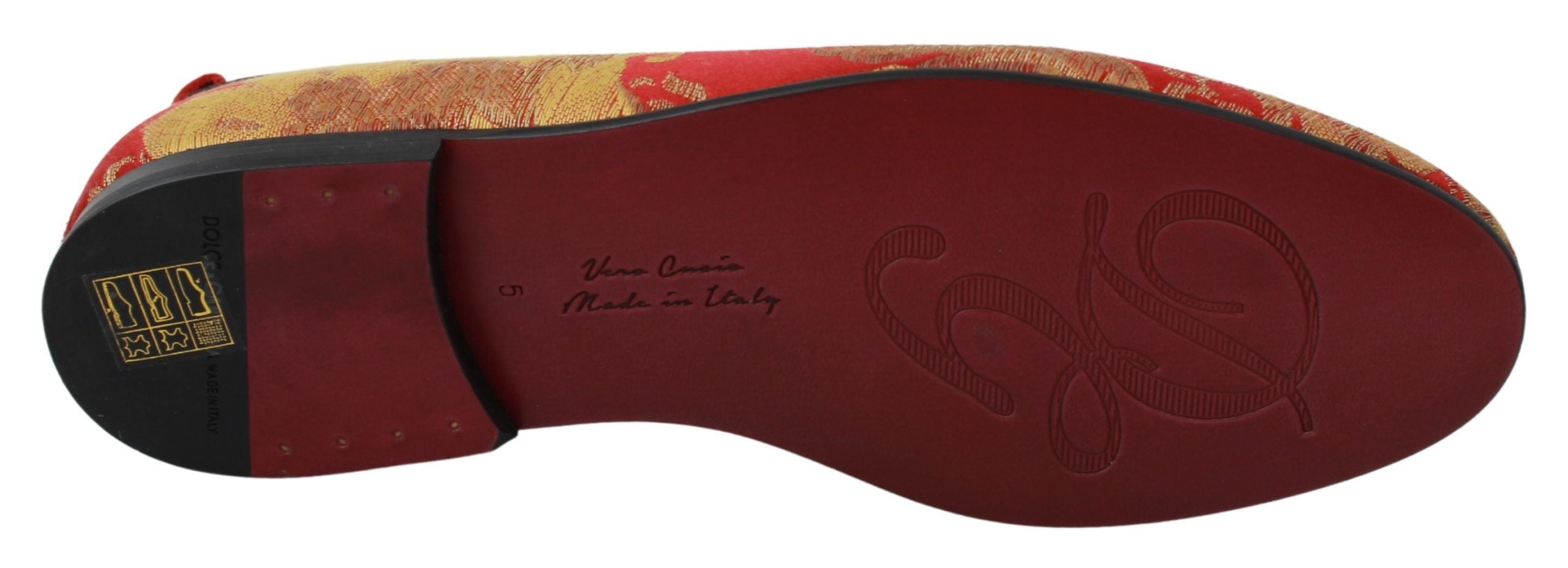 Dolce & Gabbana Red Gold Brocade Slippers Loafers Shoes-7