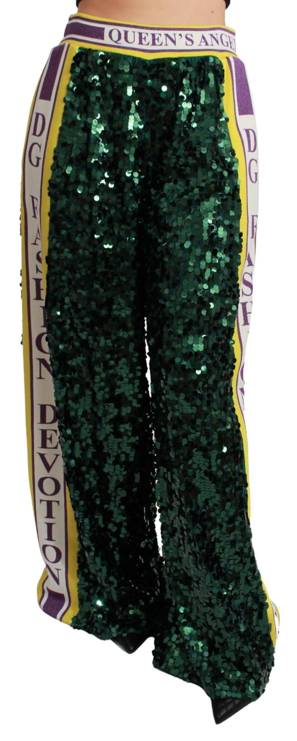 Dolce & Gabbana Green Sequined Trousers Queens Angel Pants