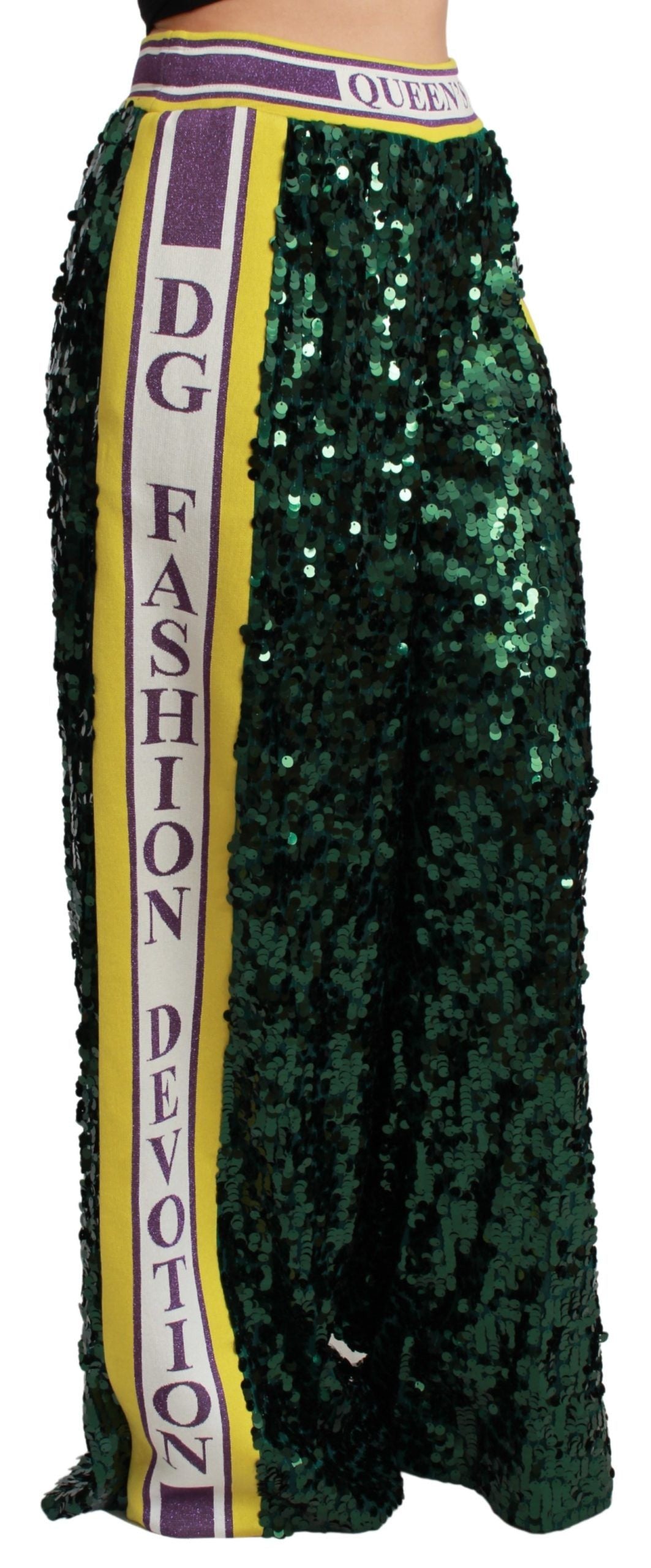 Dolce & Gabbana Green Sequined Trousers Queens Angel Pants-2