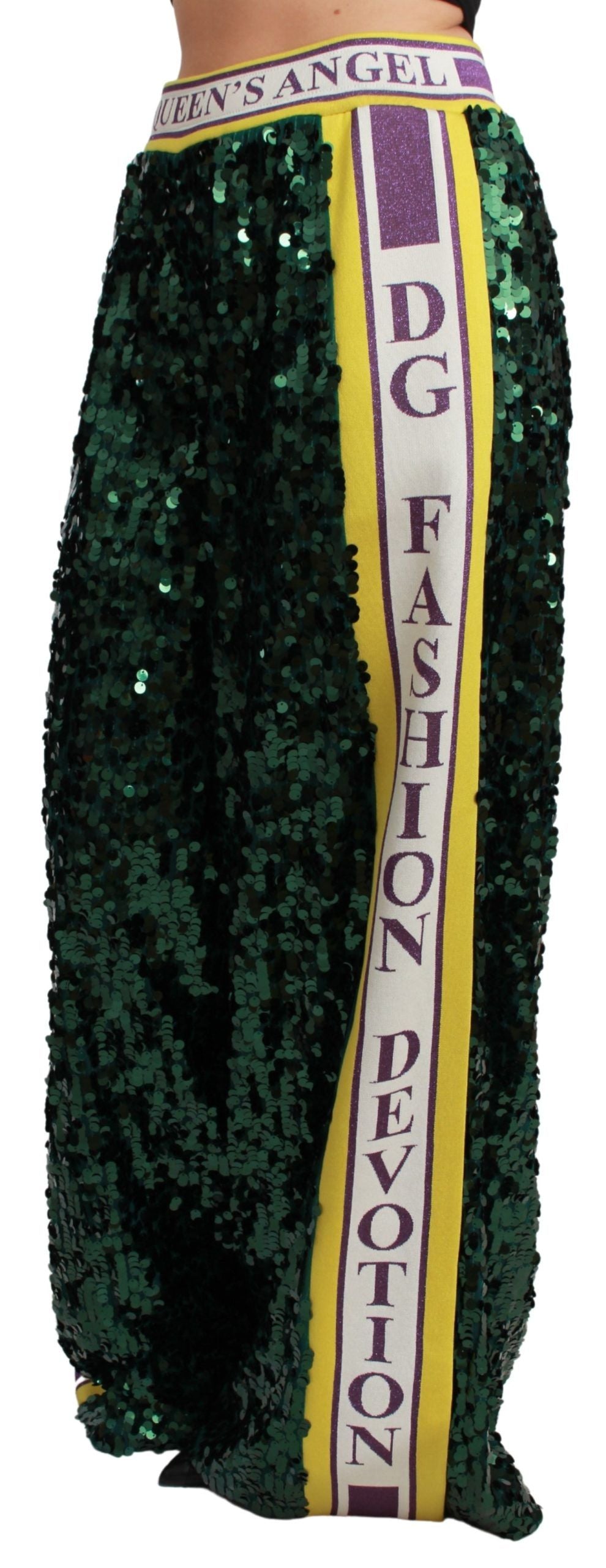 Dolce & Gabbana Green Sequined Trousers Queens Angel Pants-3
