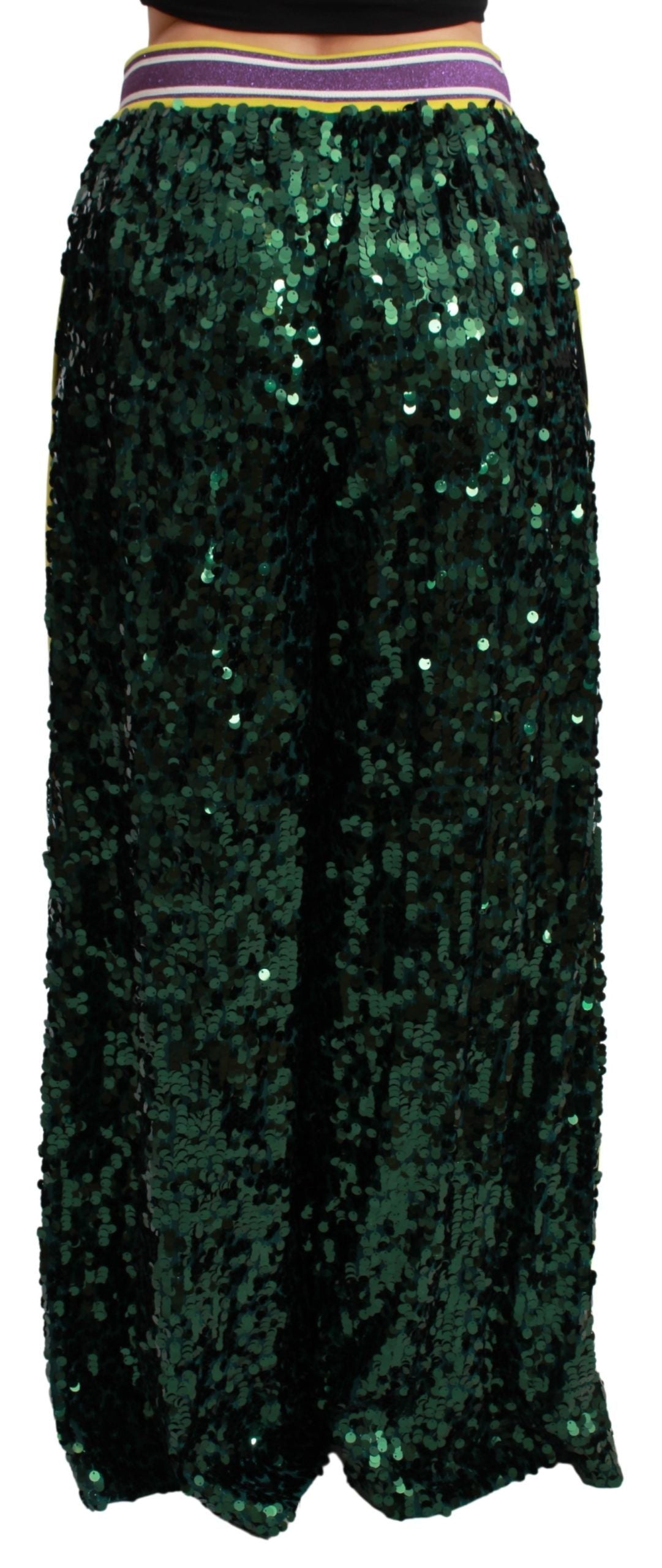 Dolce & Gabbana Green Sequined Trousers Queens Angel Pants-4