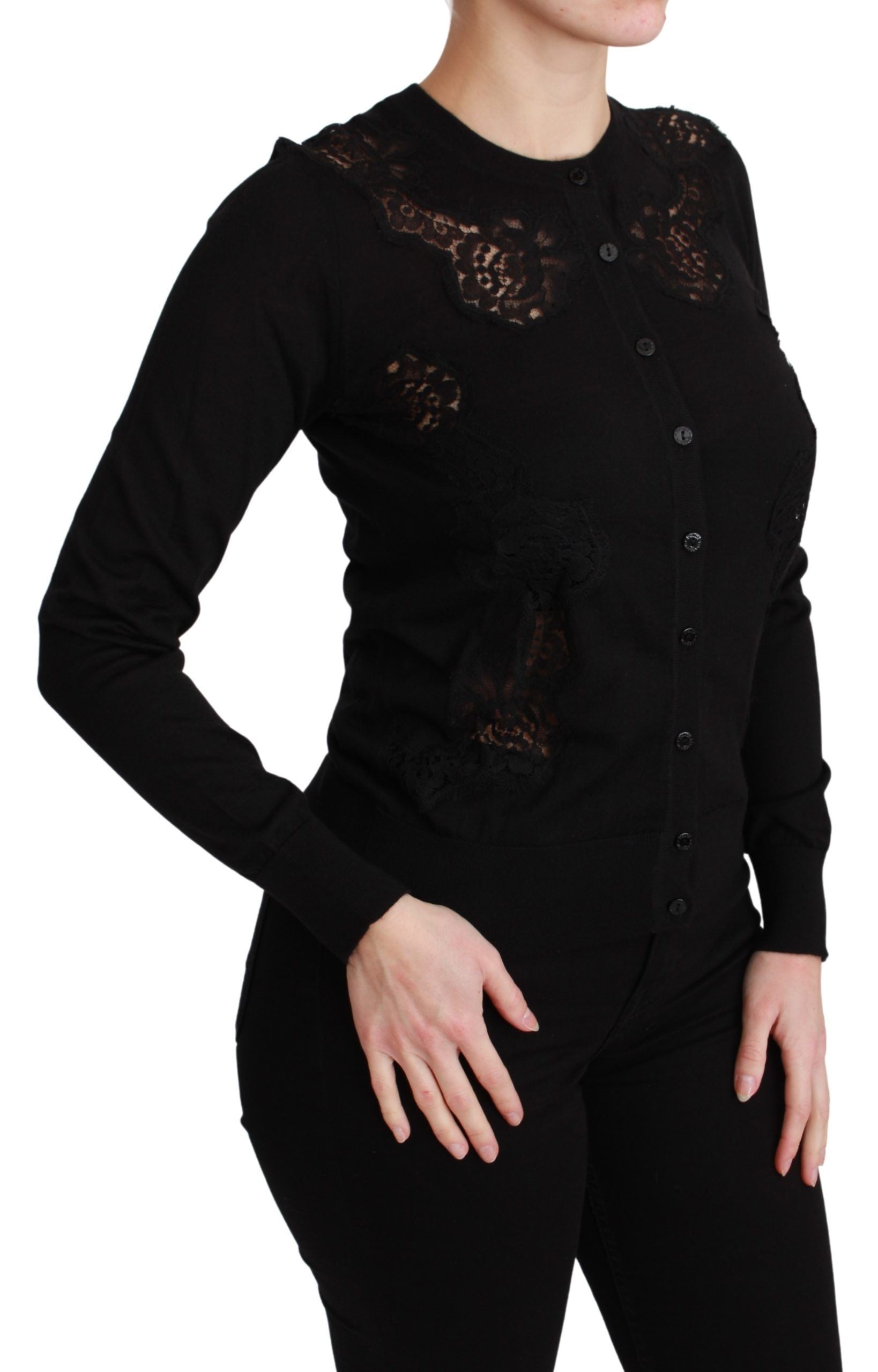 Dolce & Gabbana Schwarzer Kaschmir-Spitzen-Strickpulli-2