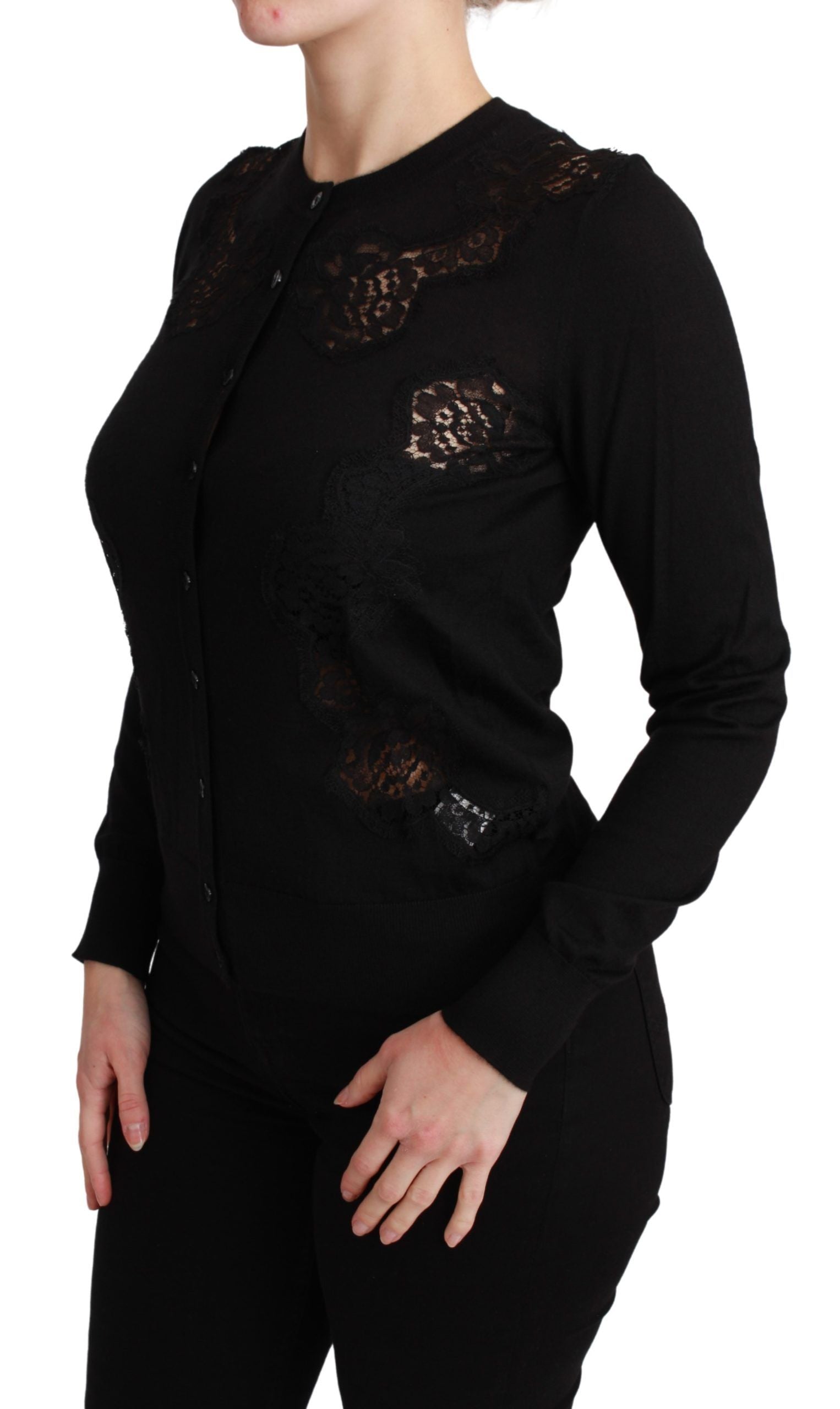 Dolce & Gabbana Schwarzer Kaschmir-Spitzen-Strickpulli-3