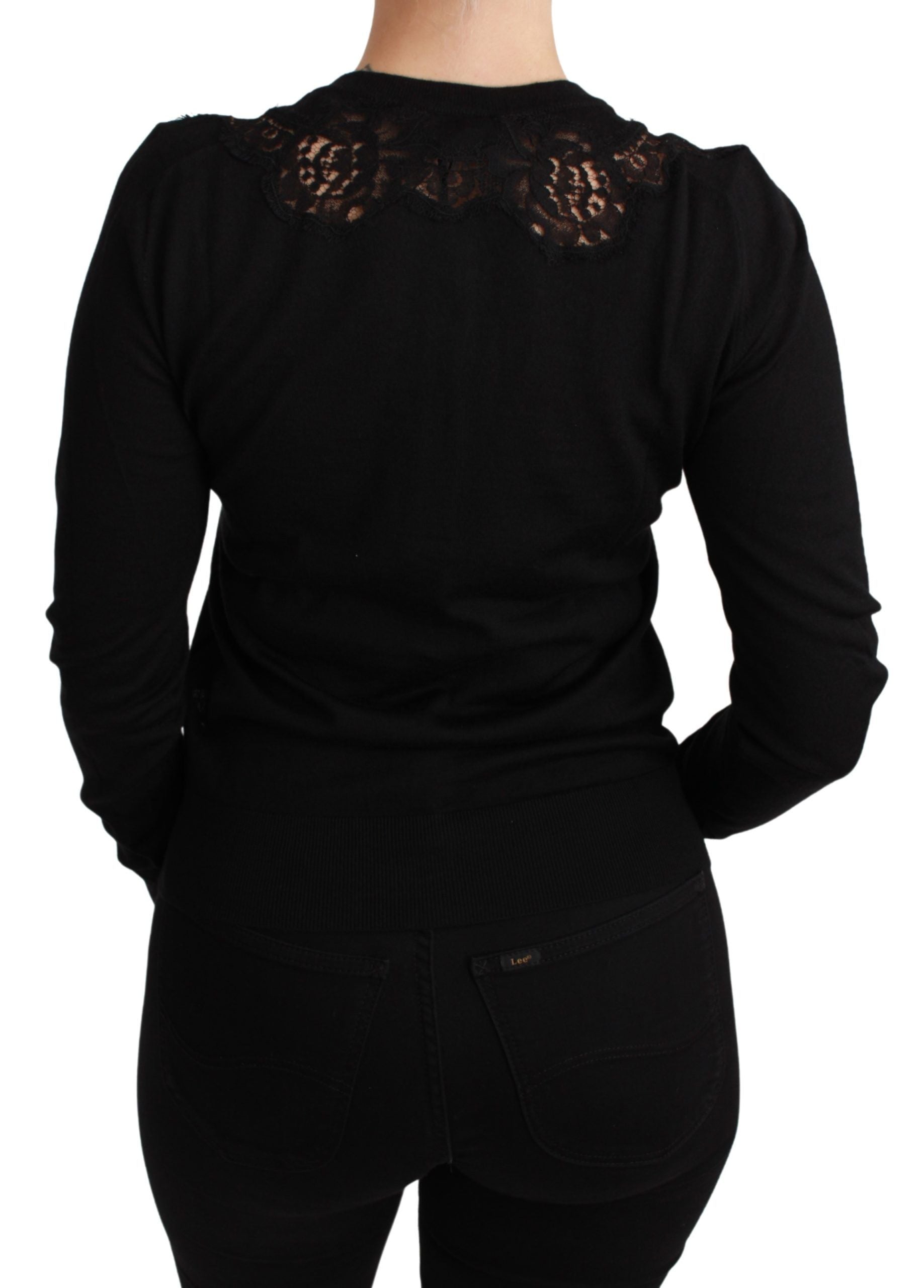 Dolce & Gabbana Schwarzer Kaschmir-Spitzen-Strickpulli-4