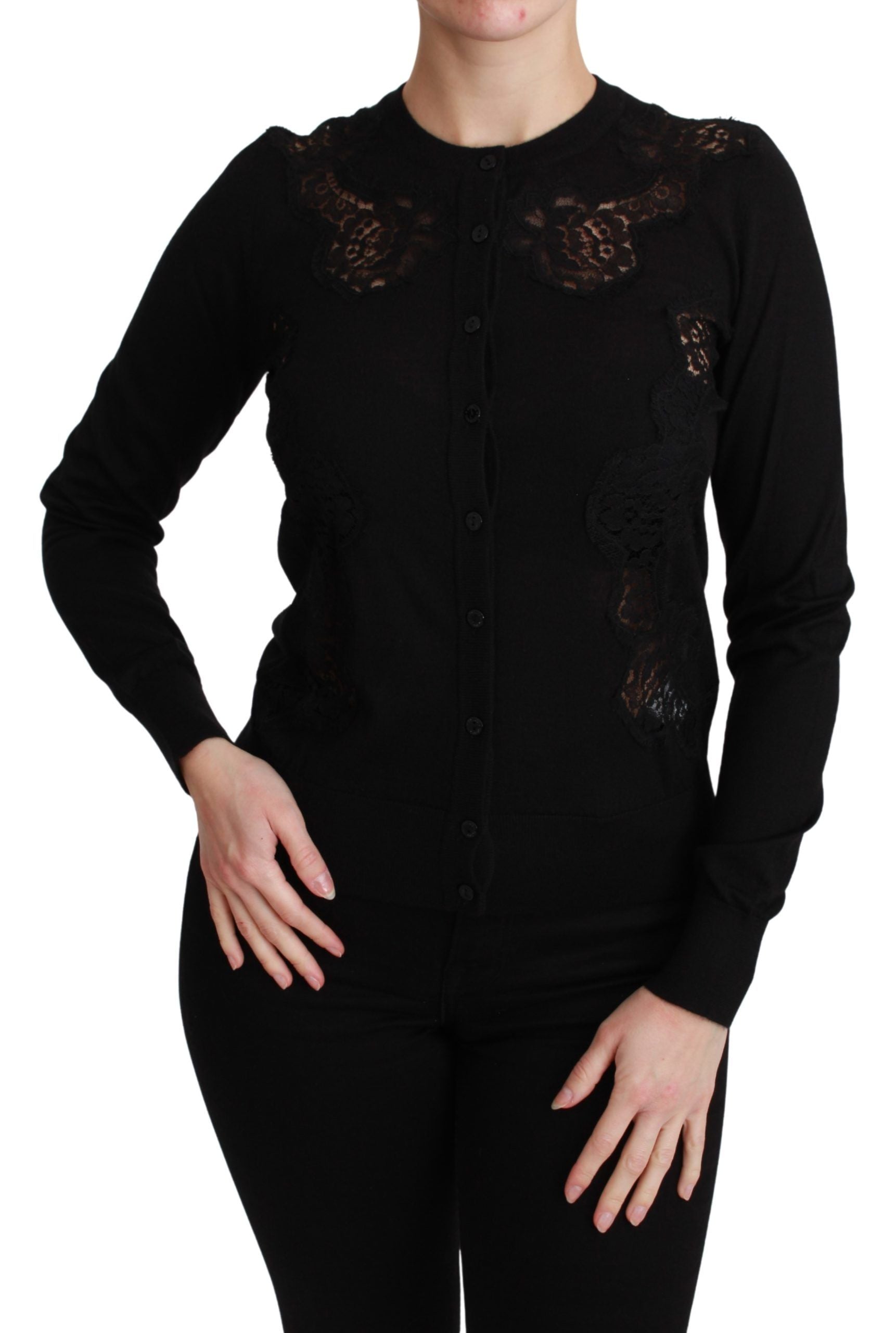 Dolce & Gabbana Schwarzer Kaschmir-Spitzen-Strickpulli-1