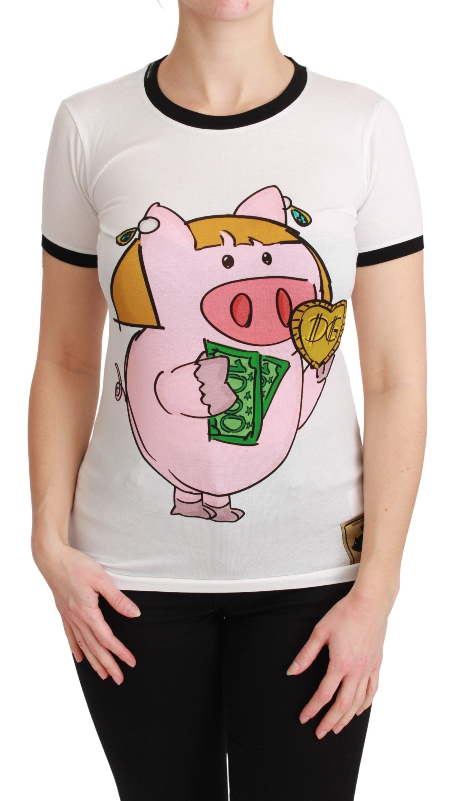 Dolce & Gabbana White YEAR OF THE PIG Top Cotton T-Shirt-1
