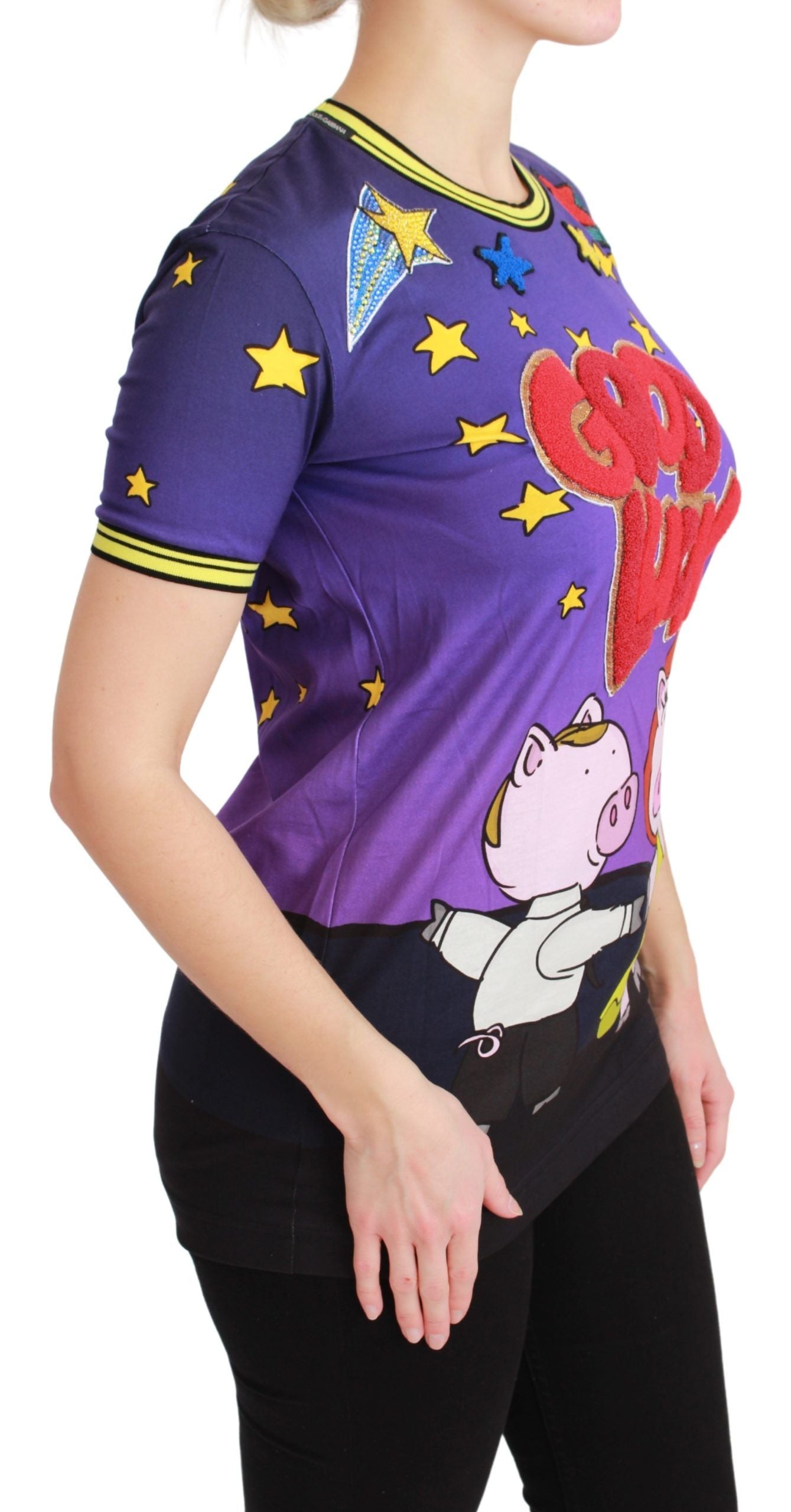 Dolce & Gabbana Lila YEAR OF THE PIG Top Baumwoll-T-Shirt-2