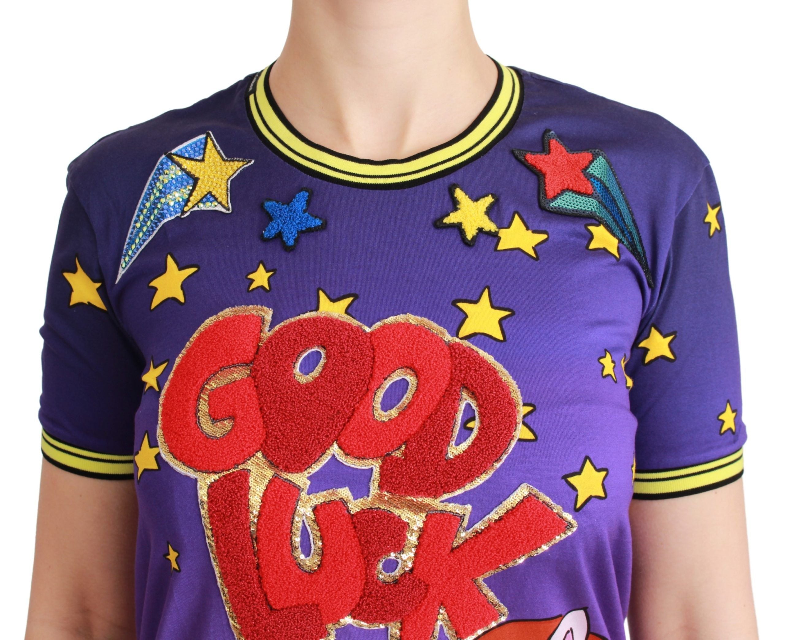 Dolce & Gabbana Lila YEAR OF THE PIG Top Baumwoll-T-Shirt-5