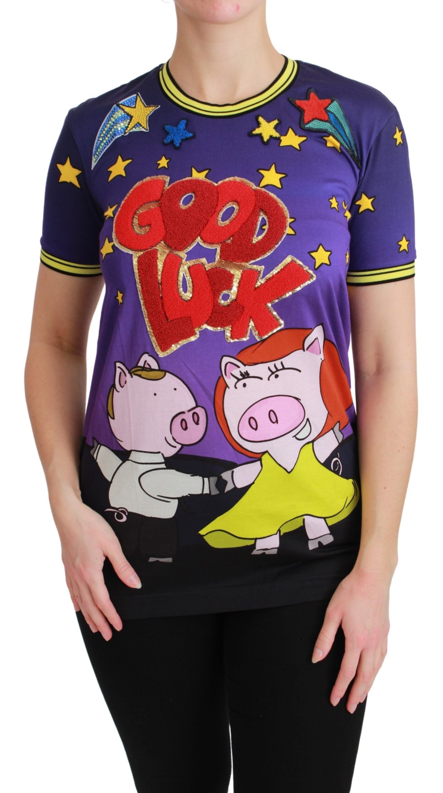 Dolce & Gabbana Lila YEAR OF THE PIG Top Baumwoll-T-Shirt-1