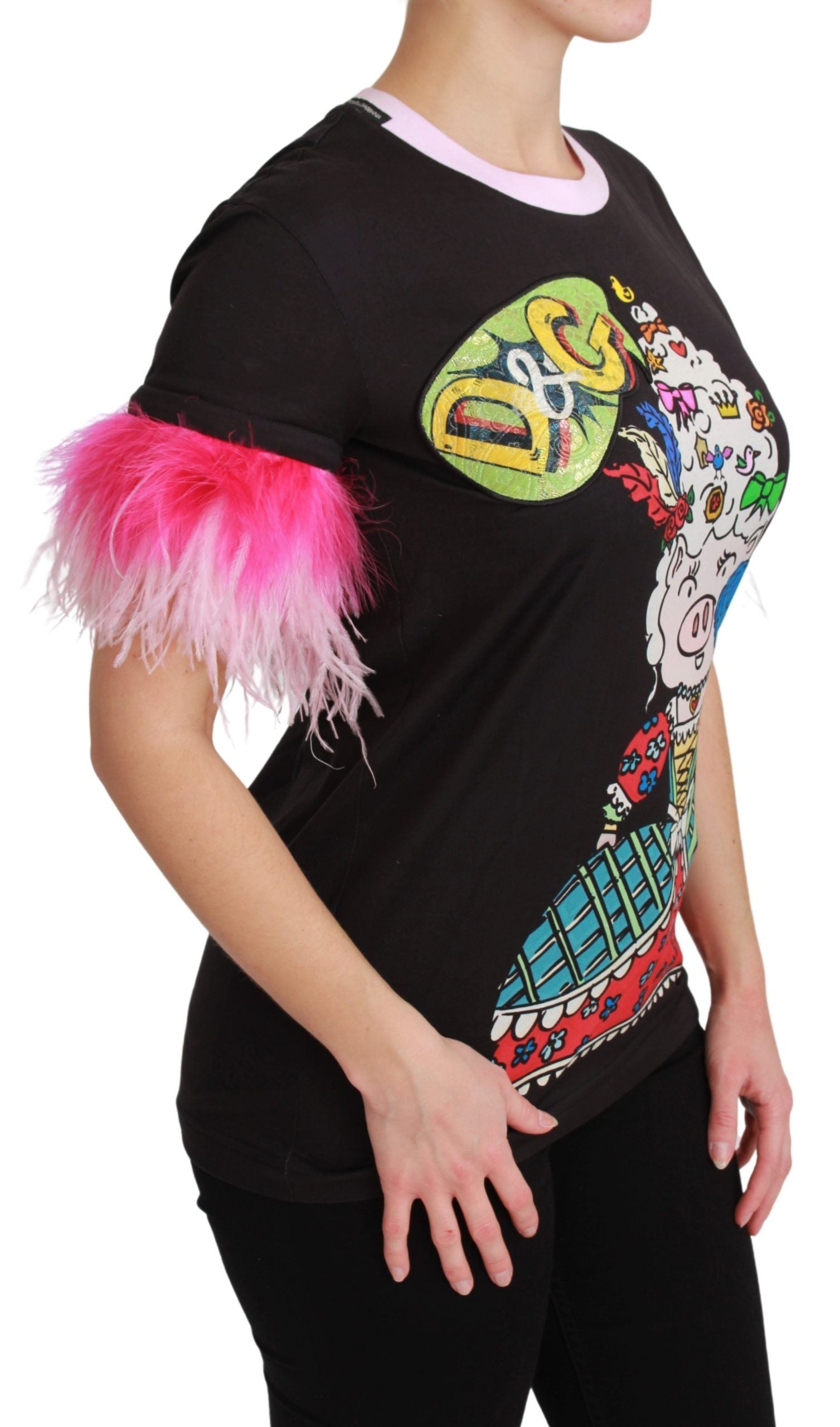 Dolce & Gabbana Schwarzes YEAR OF THE PIG Top Baumwoll-T-Shirt-2