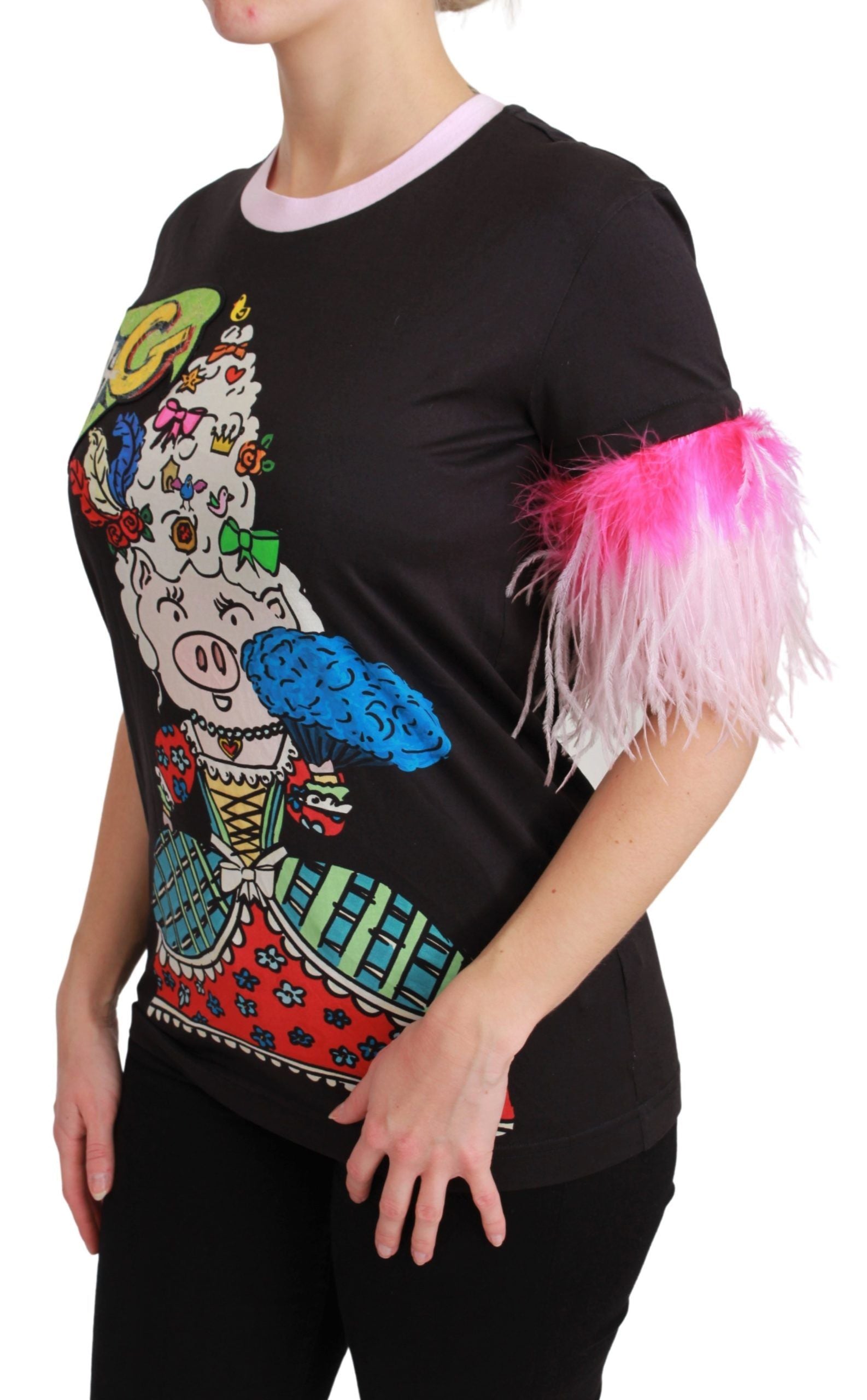 Dolce & Gabbana Schwarzes YEAR OF THE PIG Top Baumwoll-T-Shirt-3