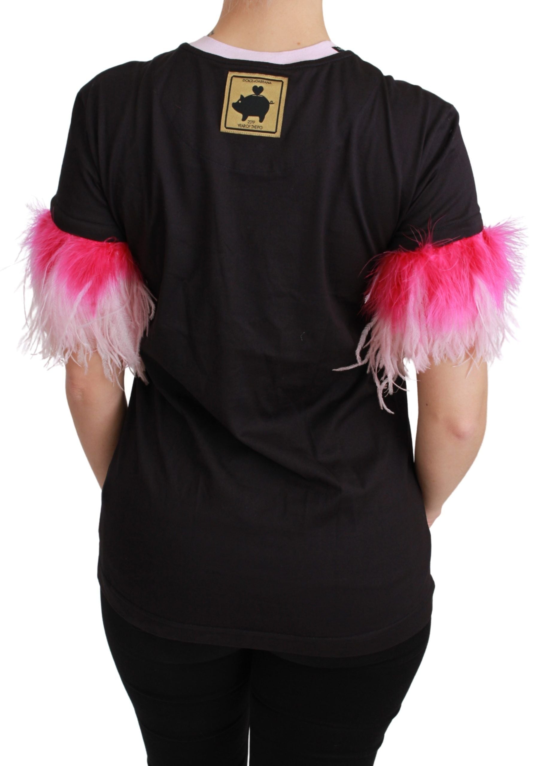 Dolce & Gabbana Schwarzes YEAR OF THE PIG Top Baumwoll-T-Shirt-4