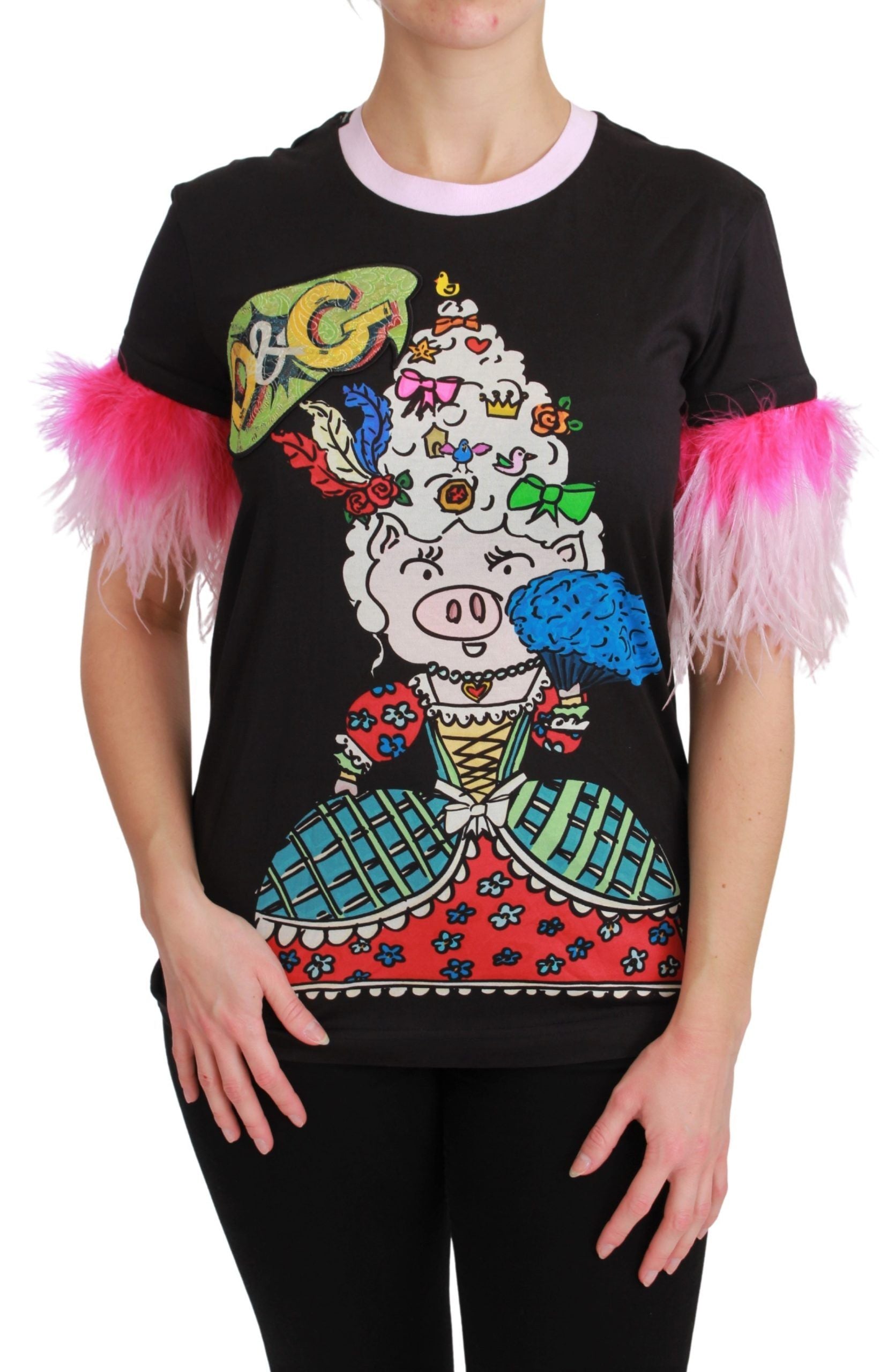 Dolce & Gabbana Schwarzes YEAR OF THE PIG Top Baumwoll-T-Shirt-1