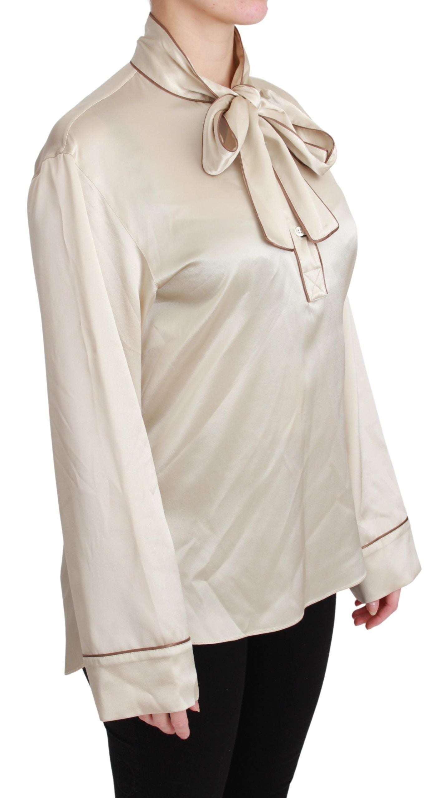 Dolce & Gabbana Beigefarbenes Ärmel-Top Queen Seiden-Satin-Bluse-2