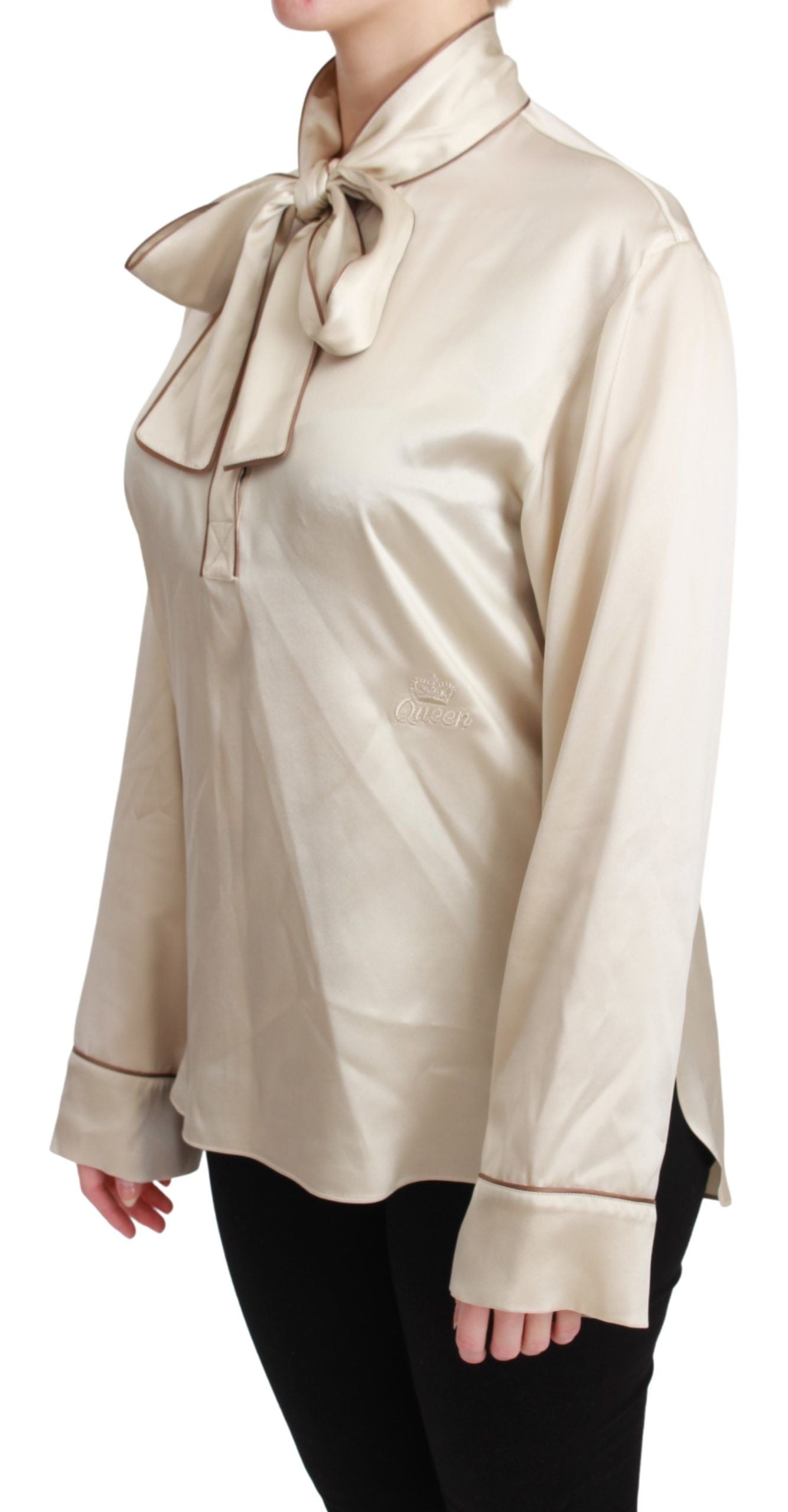 Dolce & Gabbana Beigefarbenes Ärmel-Top Queen Seiden-Satin-Bluse-3