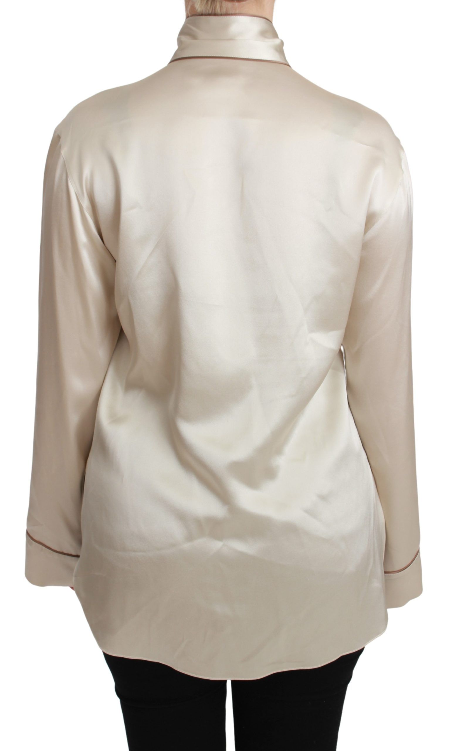 Dolce & Gabbana Beigefarbenes Ärmel-Top Queen Seiden-Satin-Bluse-4