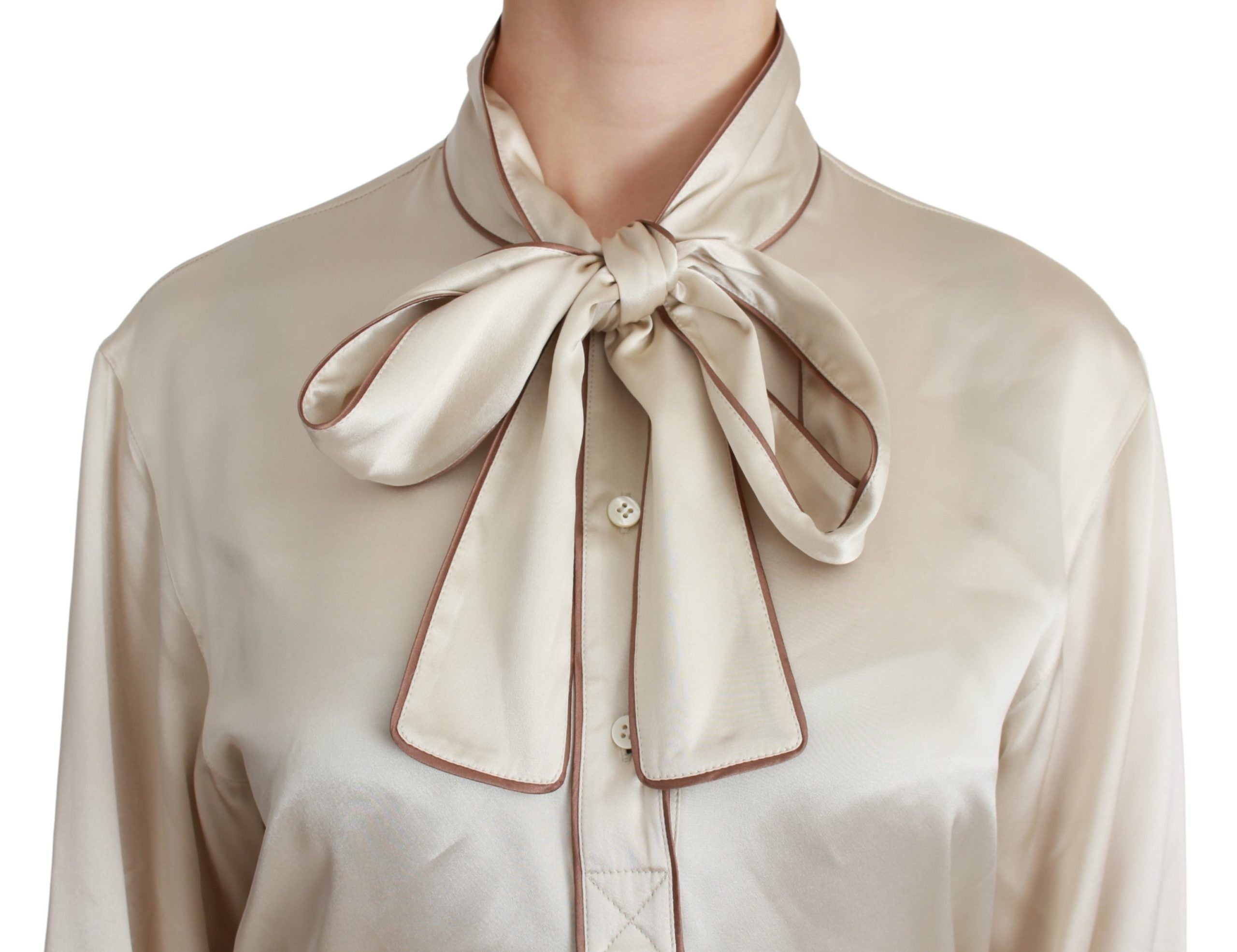 Dolce & Gabbana Beigefarbenes Ärmel-Top Queen Seiden-Satin-Bluse-5