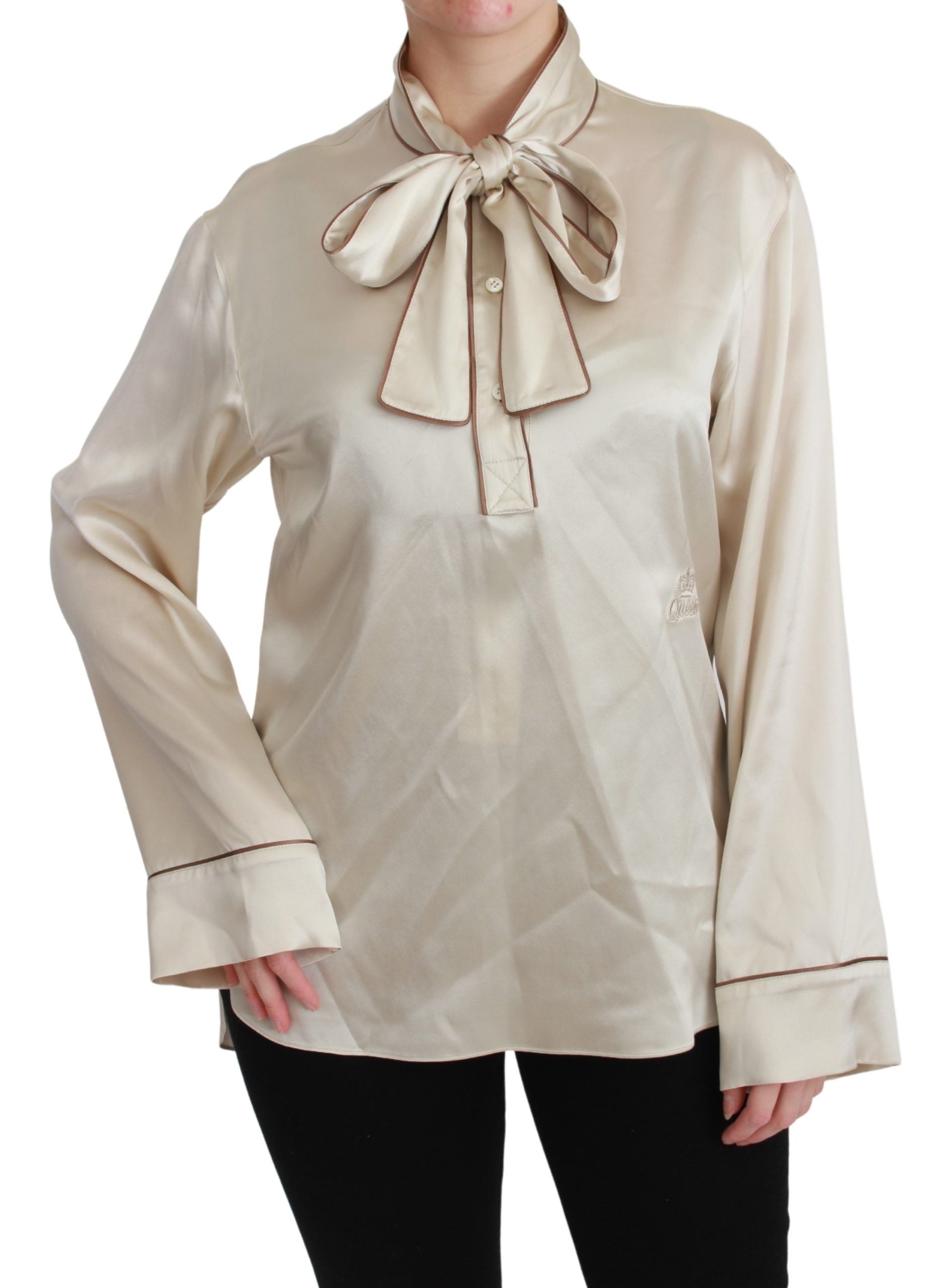 Dolce & Gabbana Beigefarbenes Ärmel-Top Queen Seiden-Satin-Bluse-6