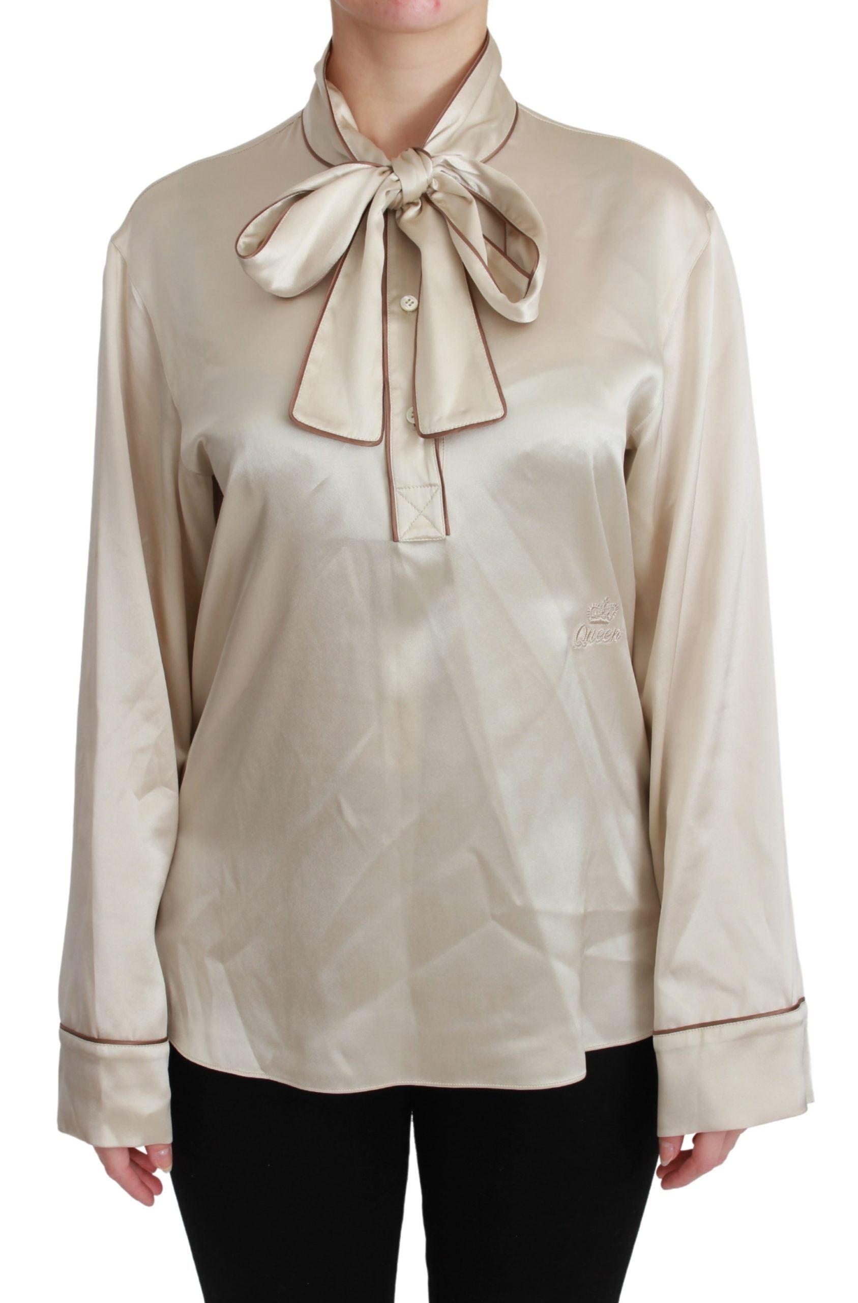 Dolce & Gabbana Beigefarbenes Ärmel-Top Queen Seiden-Satin-Bluse-1