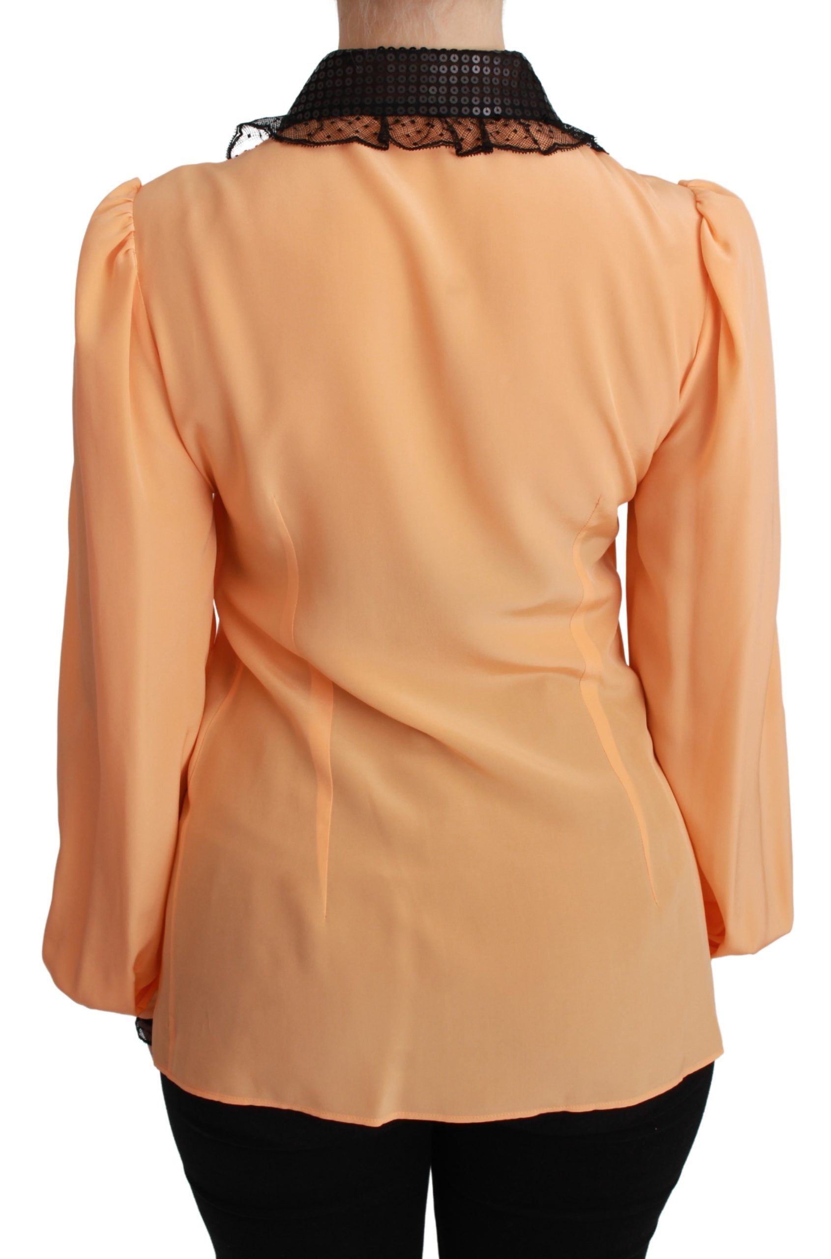 Dolce & Gabbana Yellow Silk Sequin Lace Blouse Shirt-4