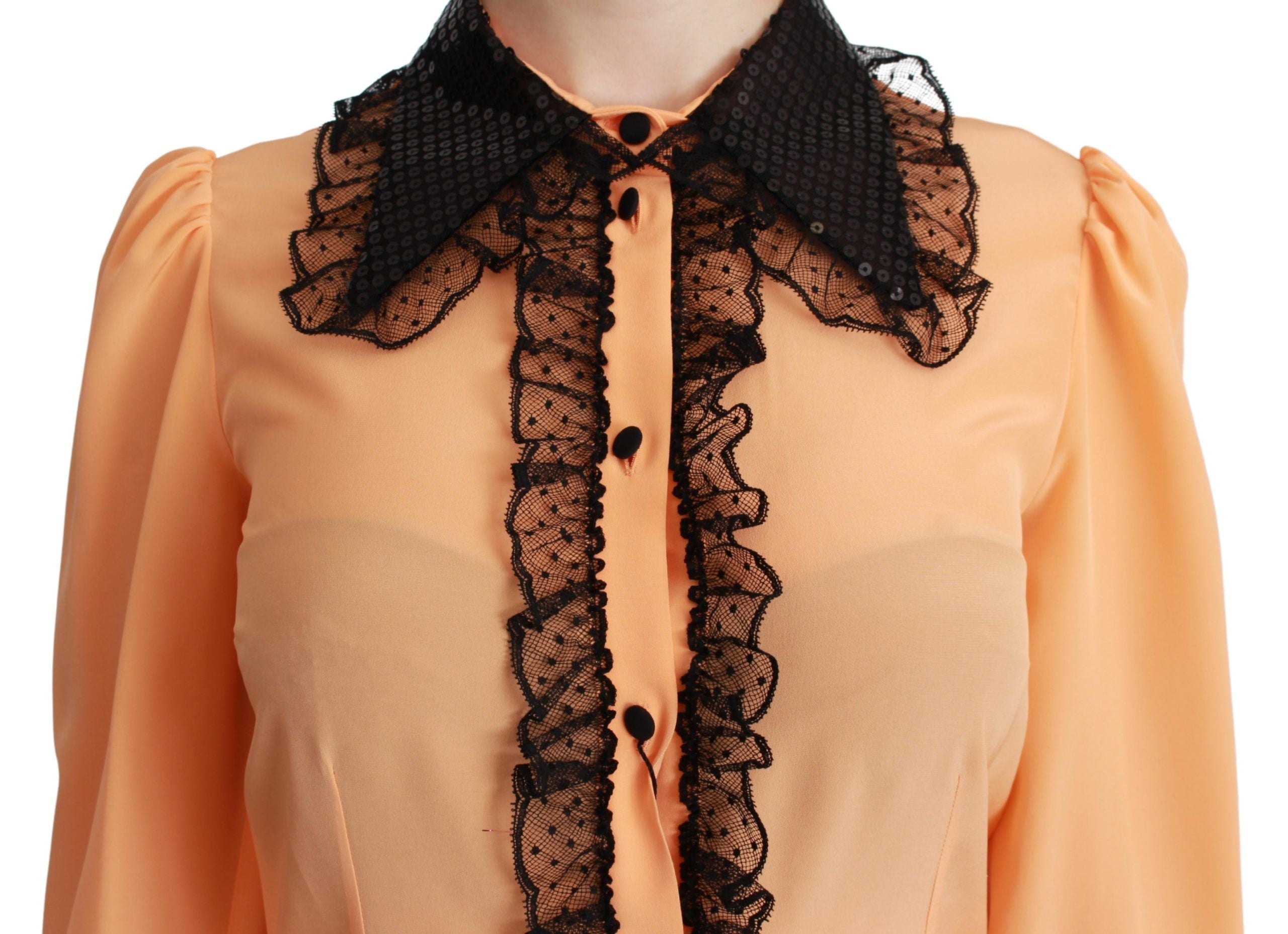Dolce & Gabbana Yellow Silk Sequin Lace Blouse Shirt-5