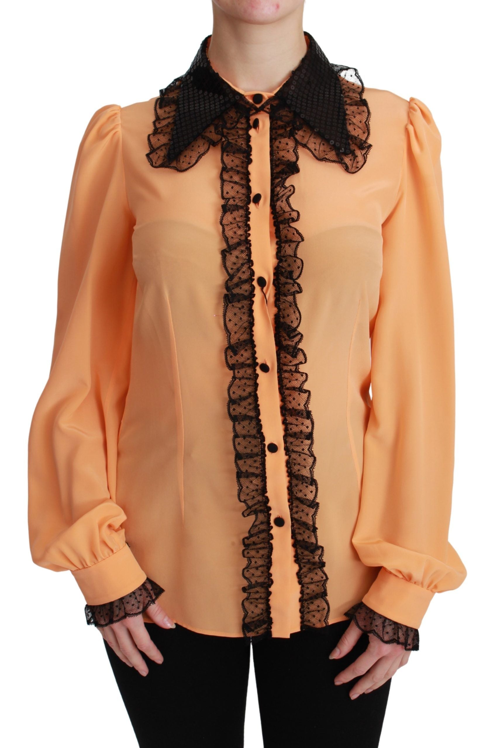 Dolce & Gabbana Yellow Silk Sequin Lace Blouse Shirt-1